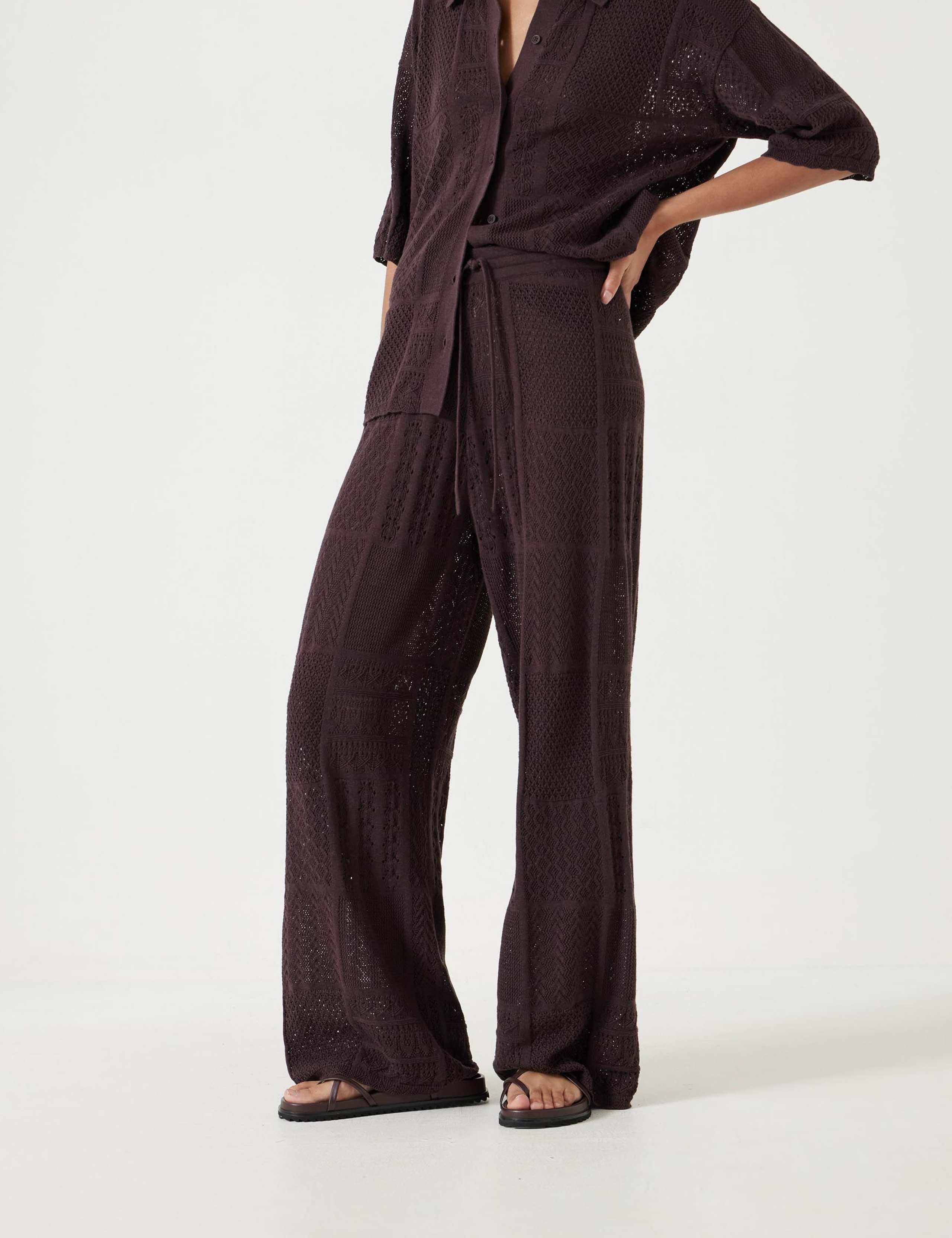 Cotton Rich Wide Leg Knitted Trousers