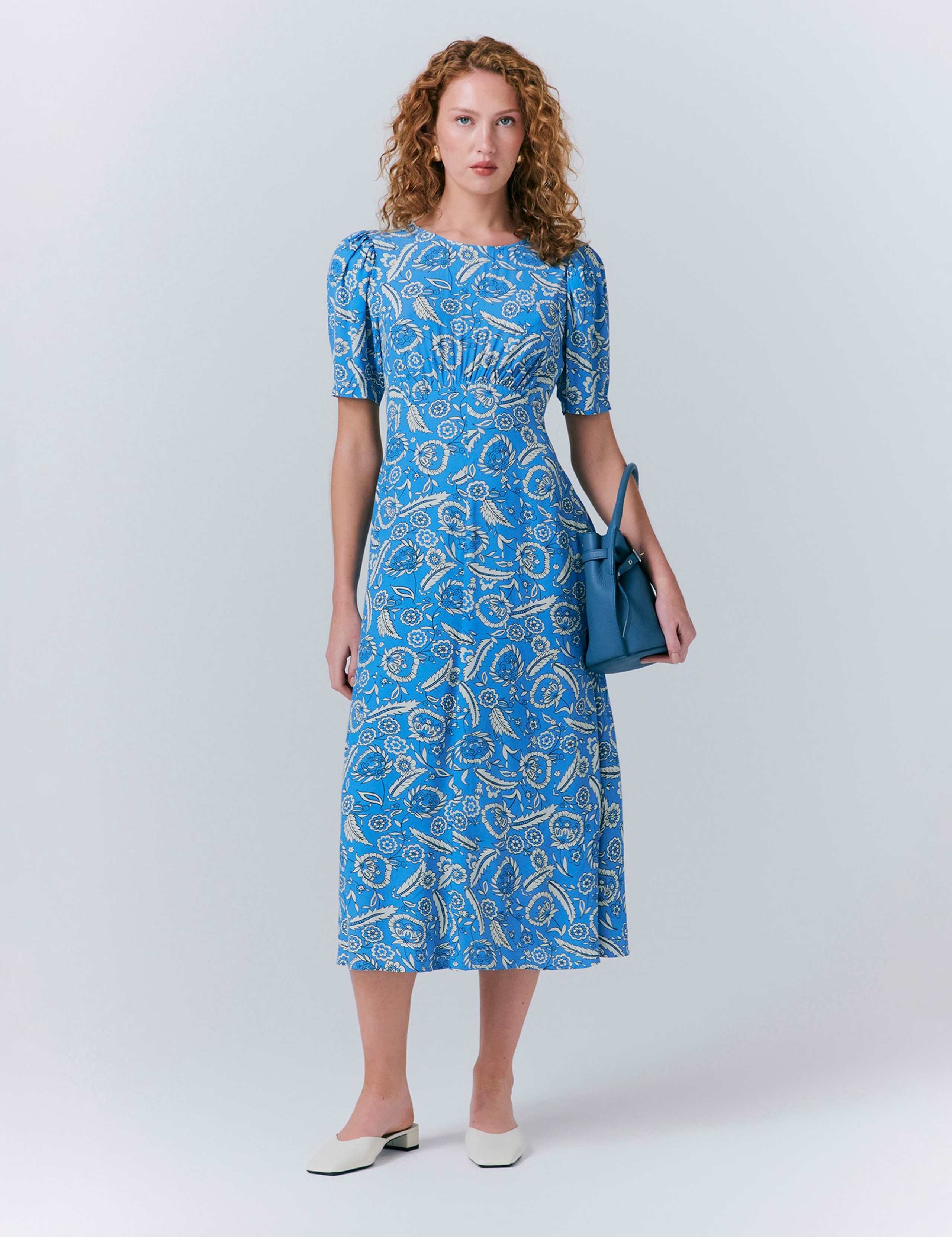 Crepe Floral Round Neck Midaxi Tea Dress