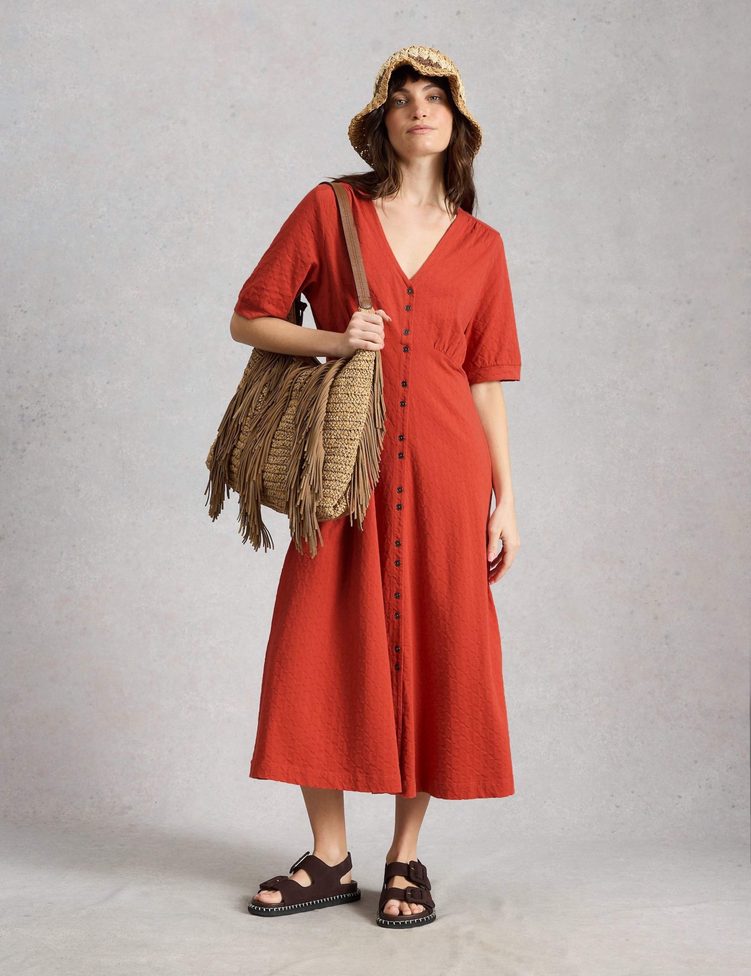 Pure Cotton Jersey Midi Waisted Dress