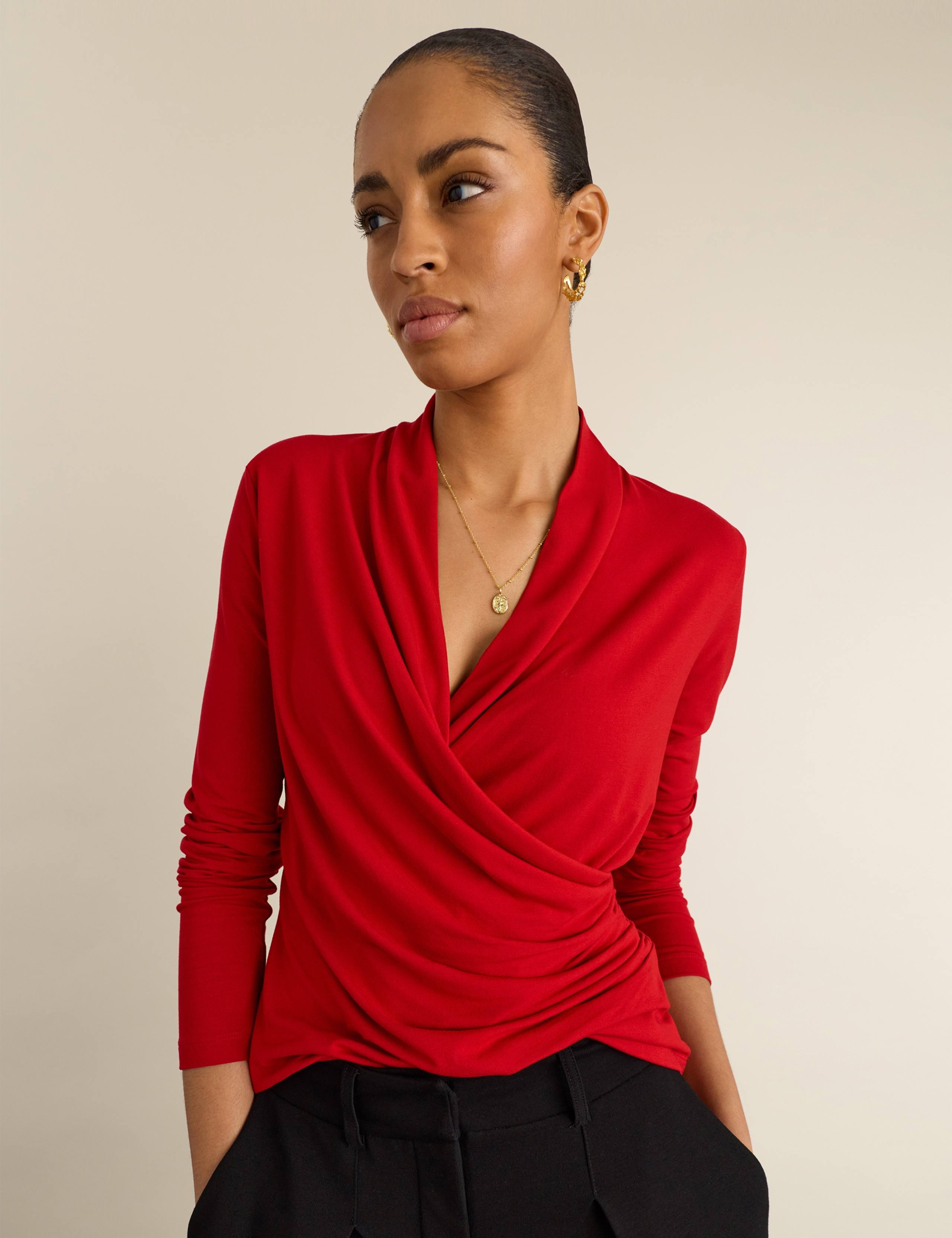 Jersey V-Neck Fitted Wrap Top