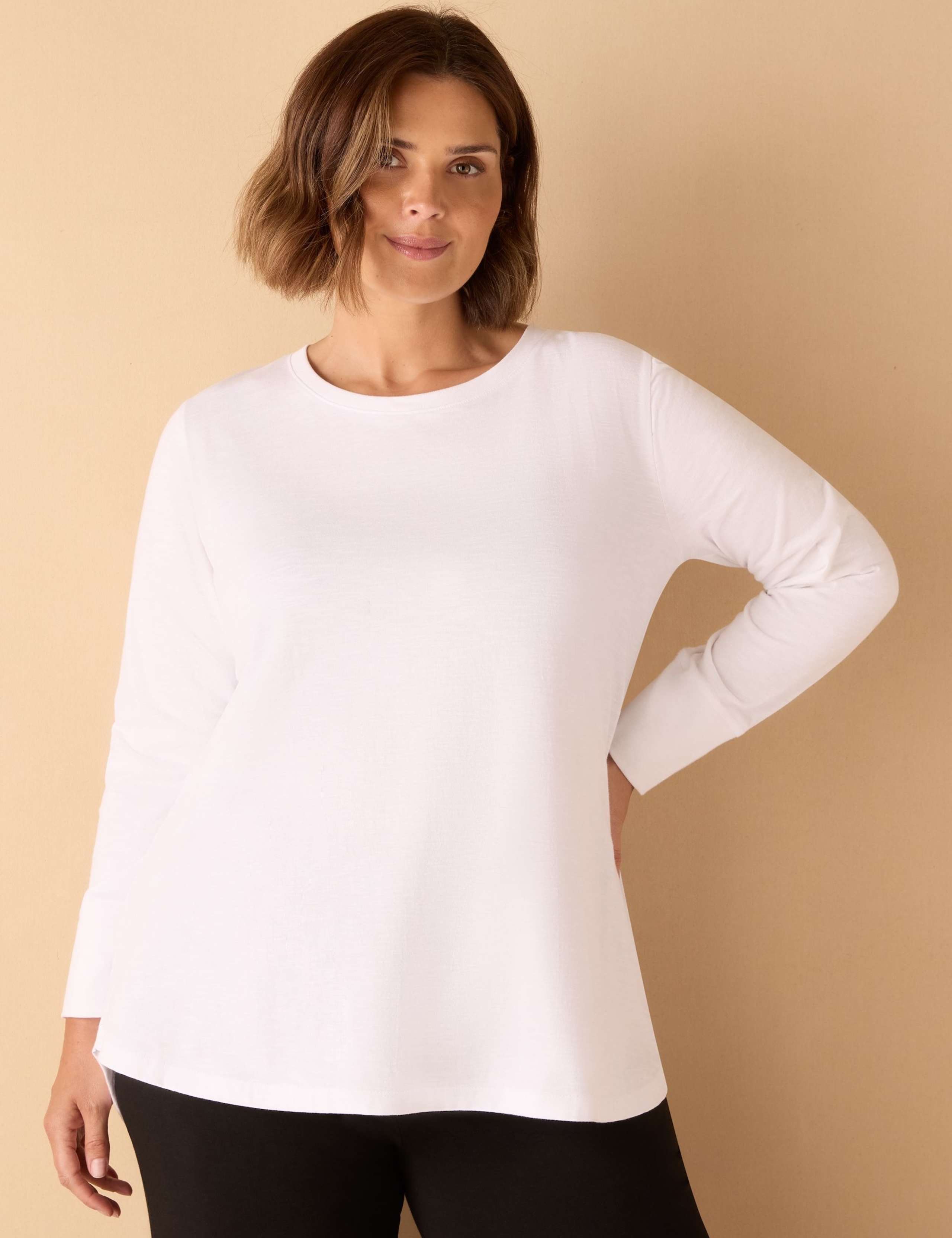 Cotton Blend Slub Crew Neck Top