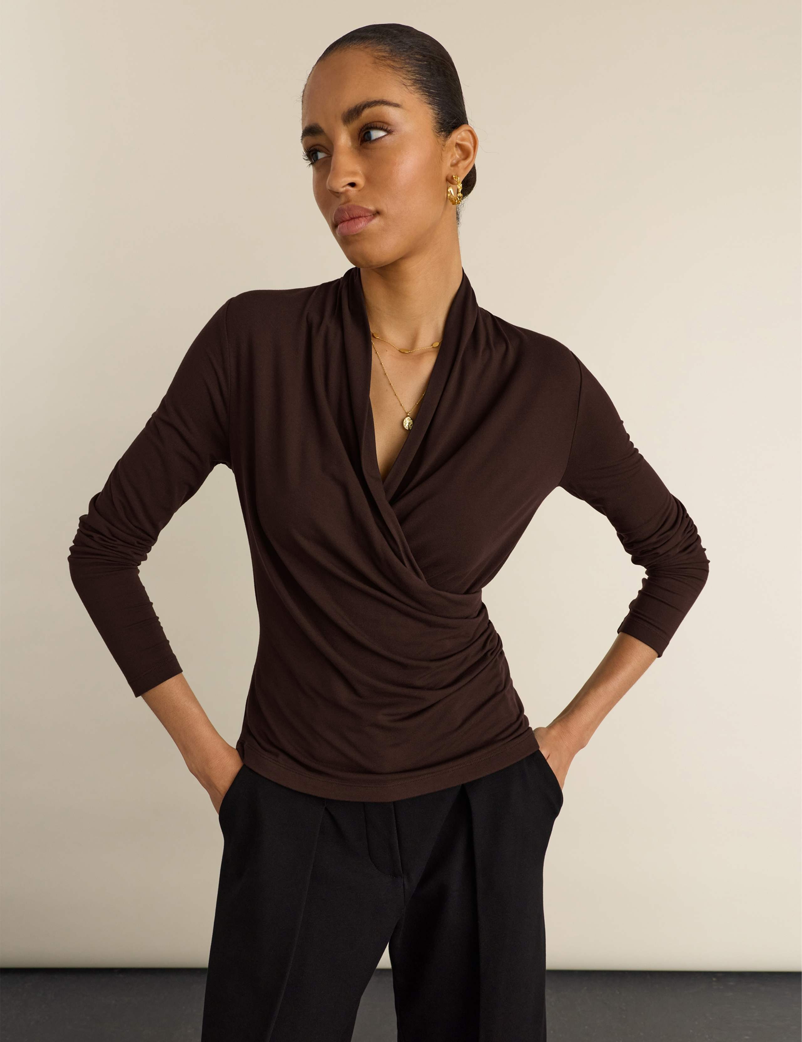 Jersey V-Neck Fitted Wrap Top