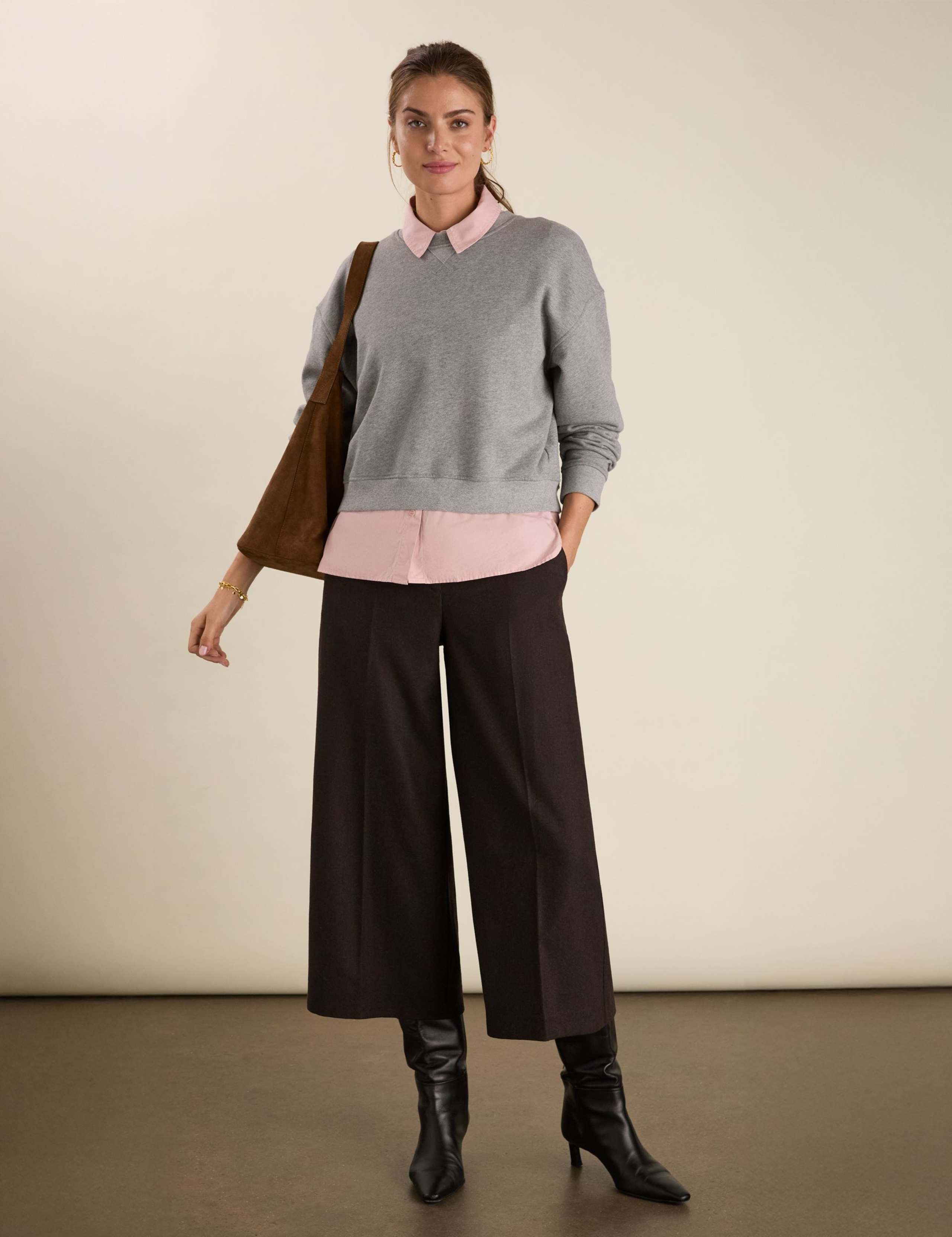 Wool Rich Wide Leg Cropped Trousers