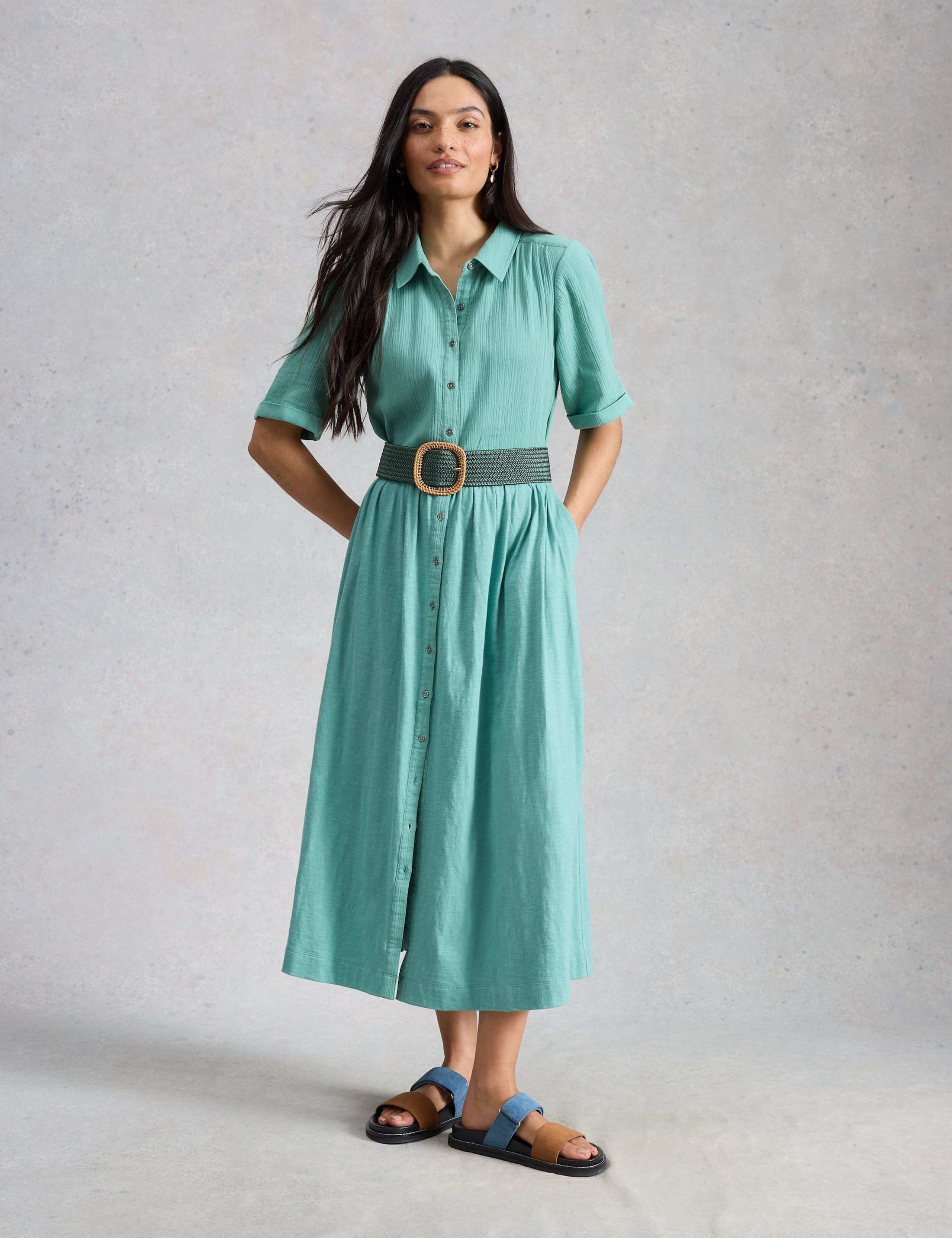 Pure Cotton Double Cloth Midi Shirt Dress