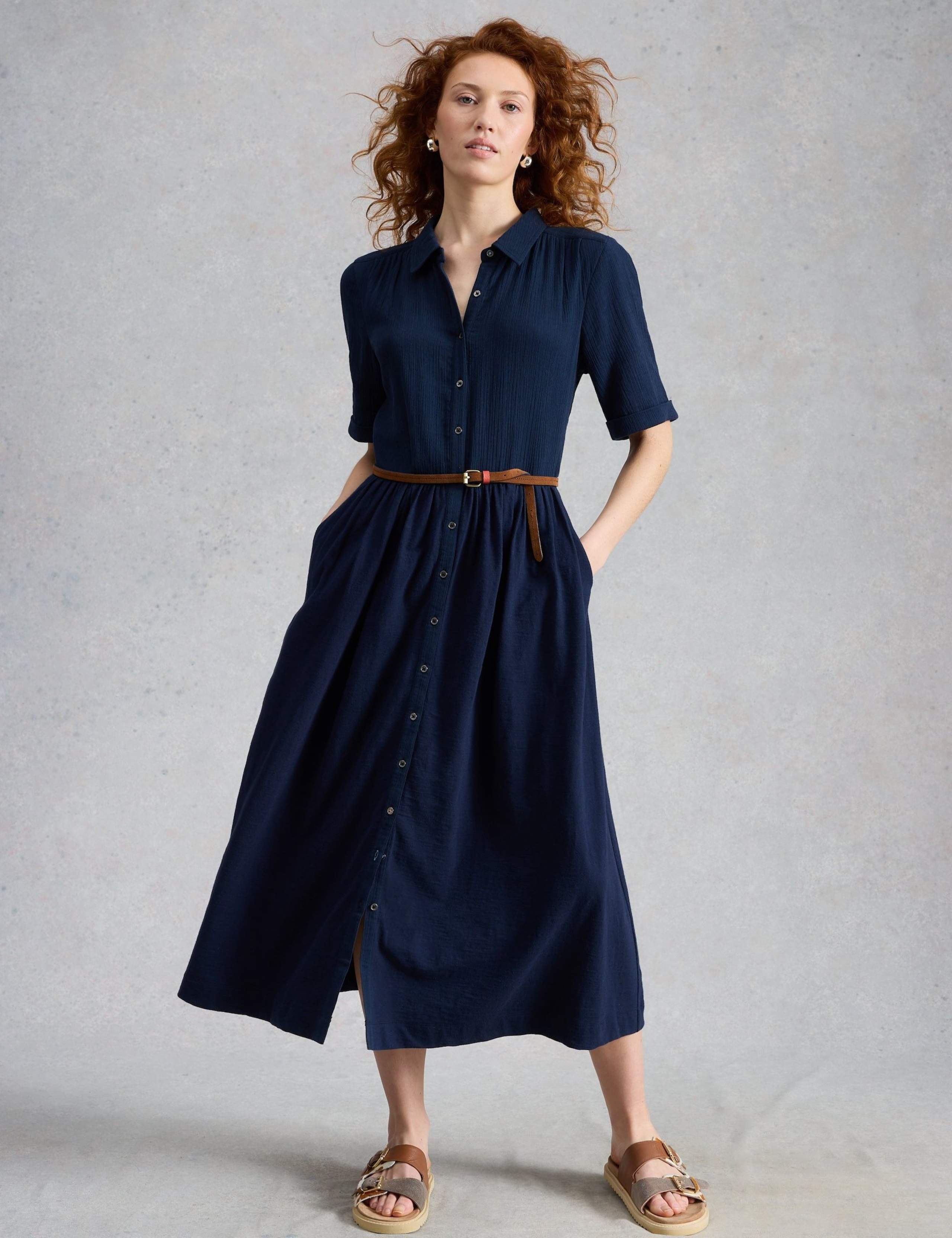 Pure Cotton Double Cloth Midi Shirt Dress
