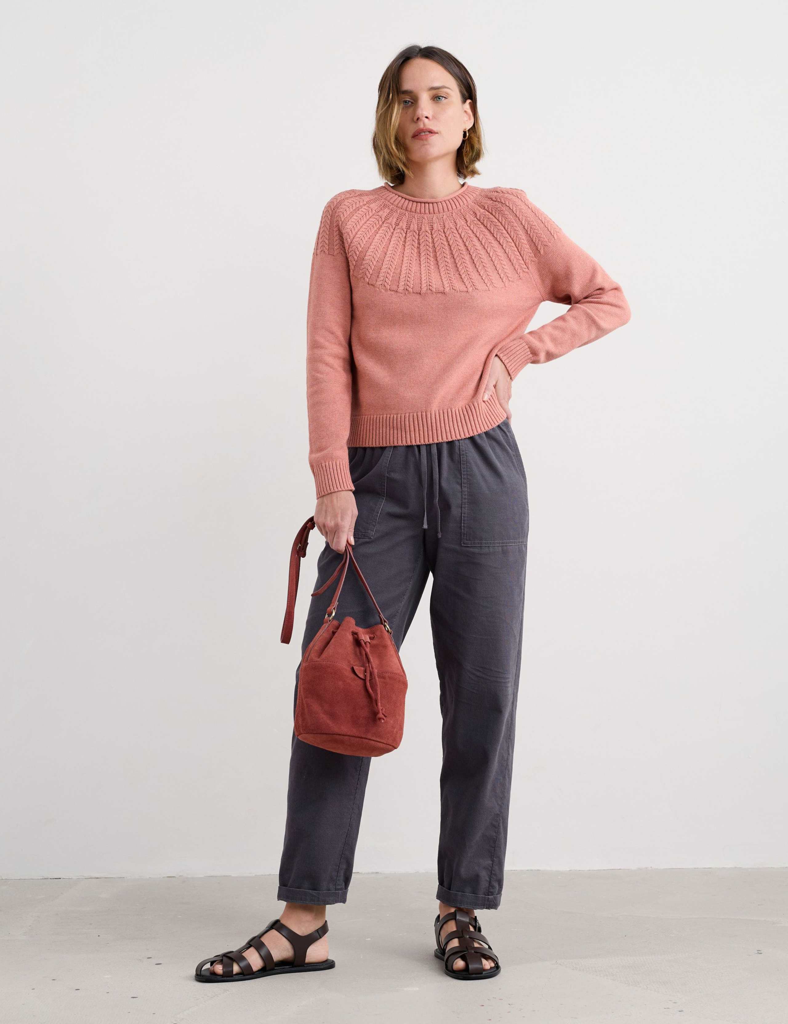 Pure Cotton Crew Neck Yoke Detail Jumper