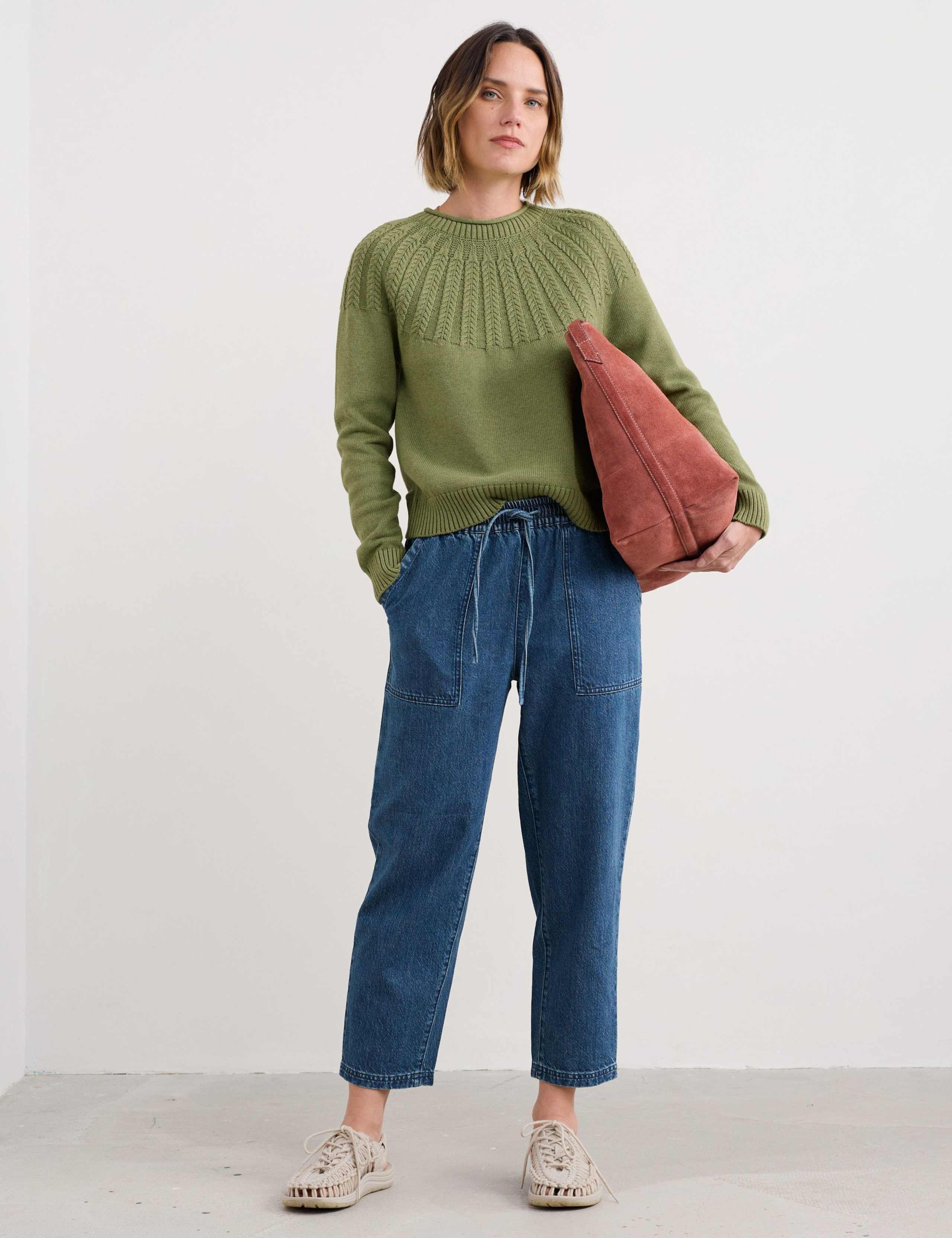 Pure Cotton Crew Neck Yoke Detail Jumper