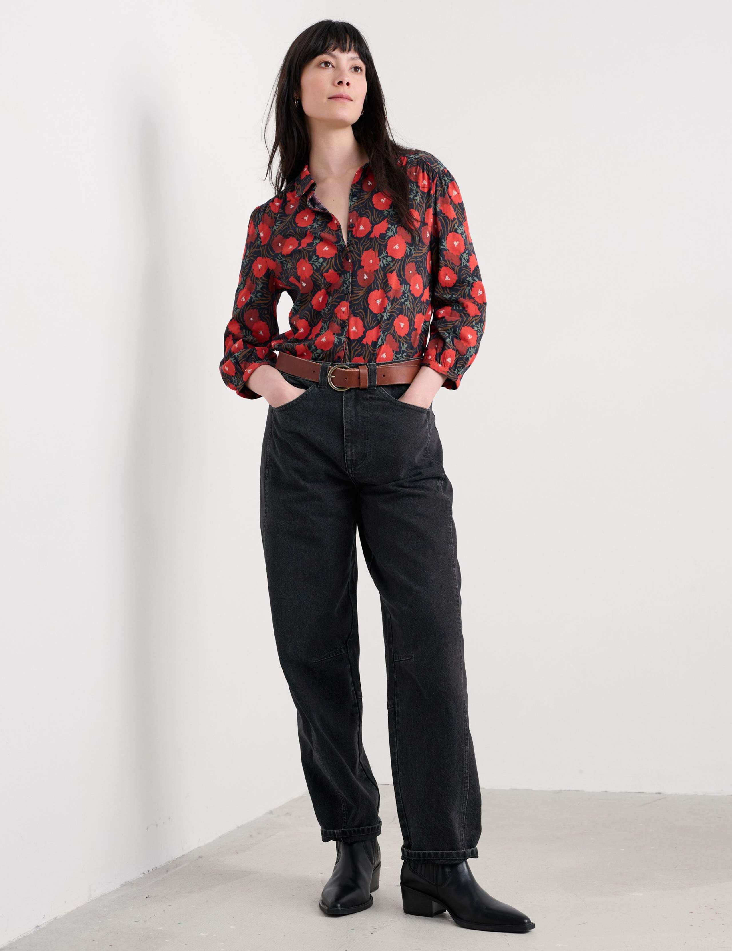 Cotton Rich Floral Collared Shirt