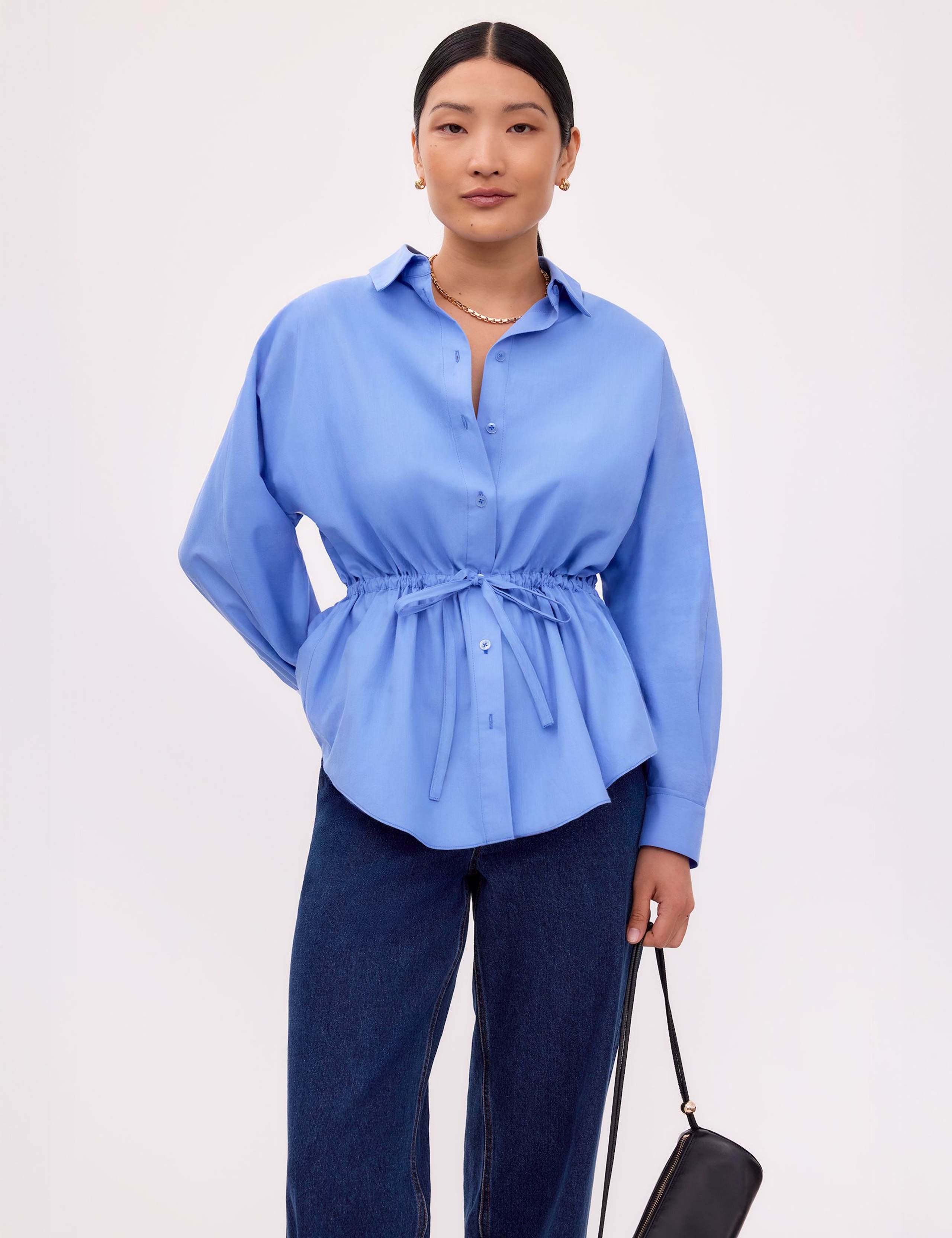 Pure Cotton Poplin Gathered Waist Shirt