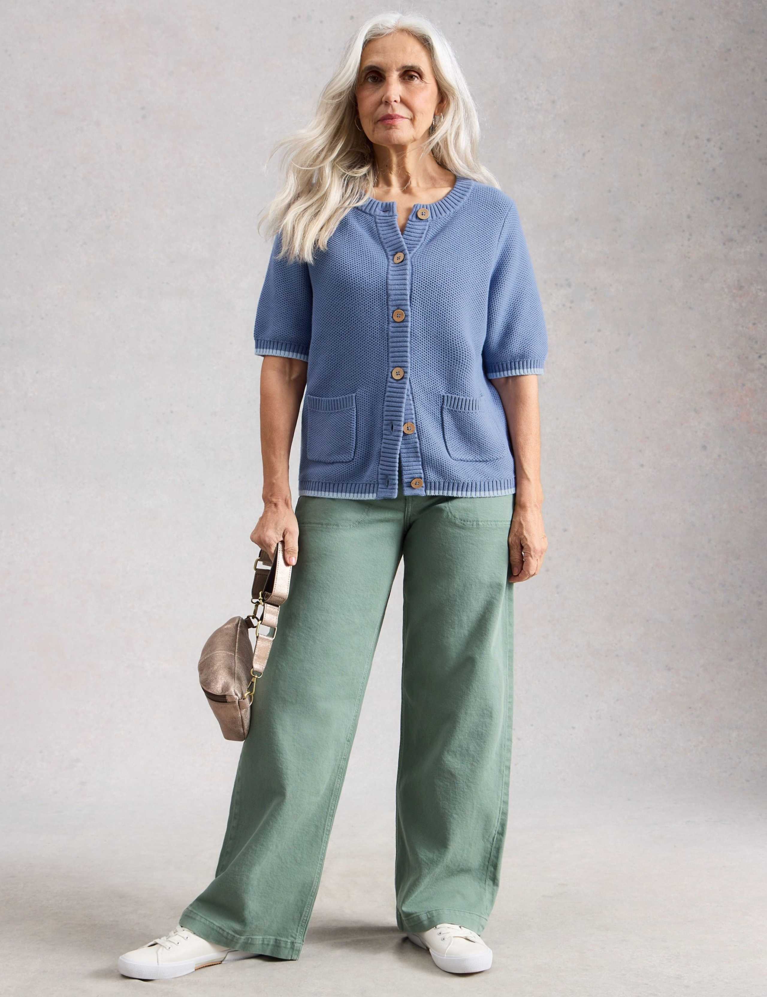 Pure Cotton Textured Short Sleeved Cardigan