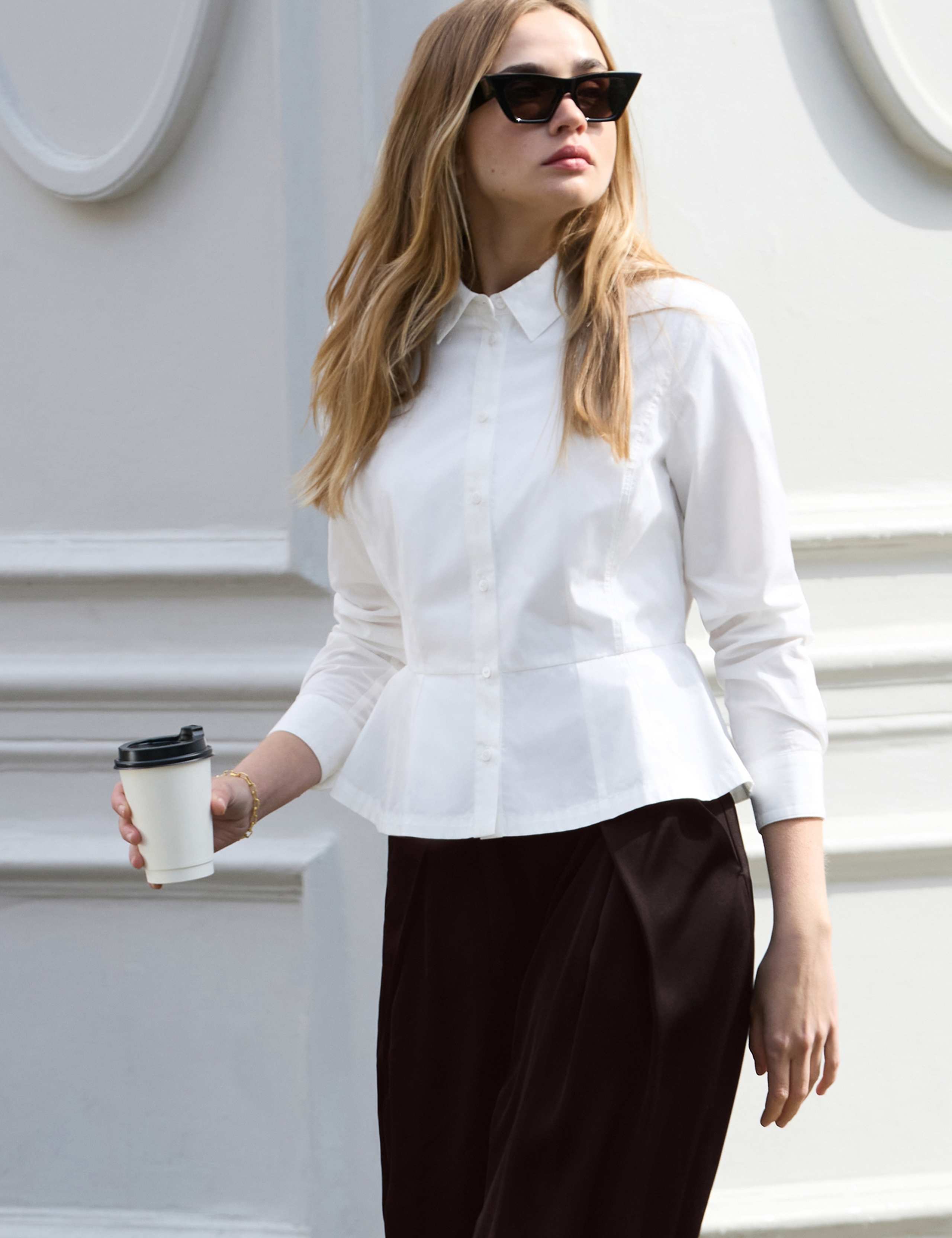 Pure Cotton Button Through Peplum Blouse