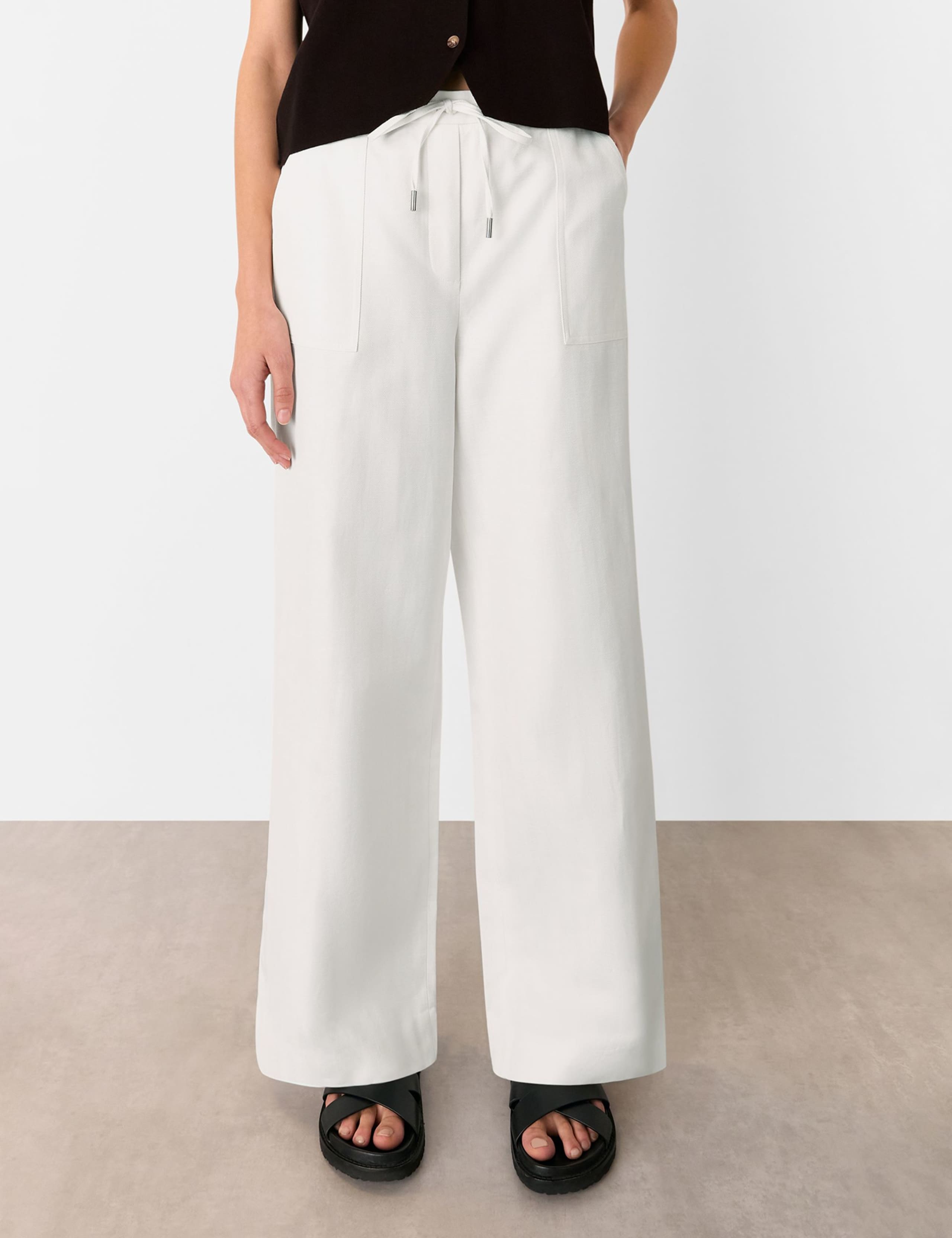 Cotton Rich Drawstring Wide Leg Trousers