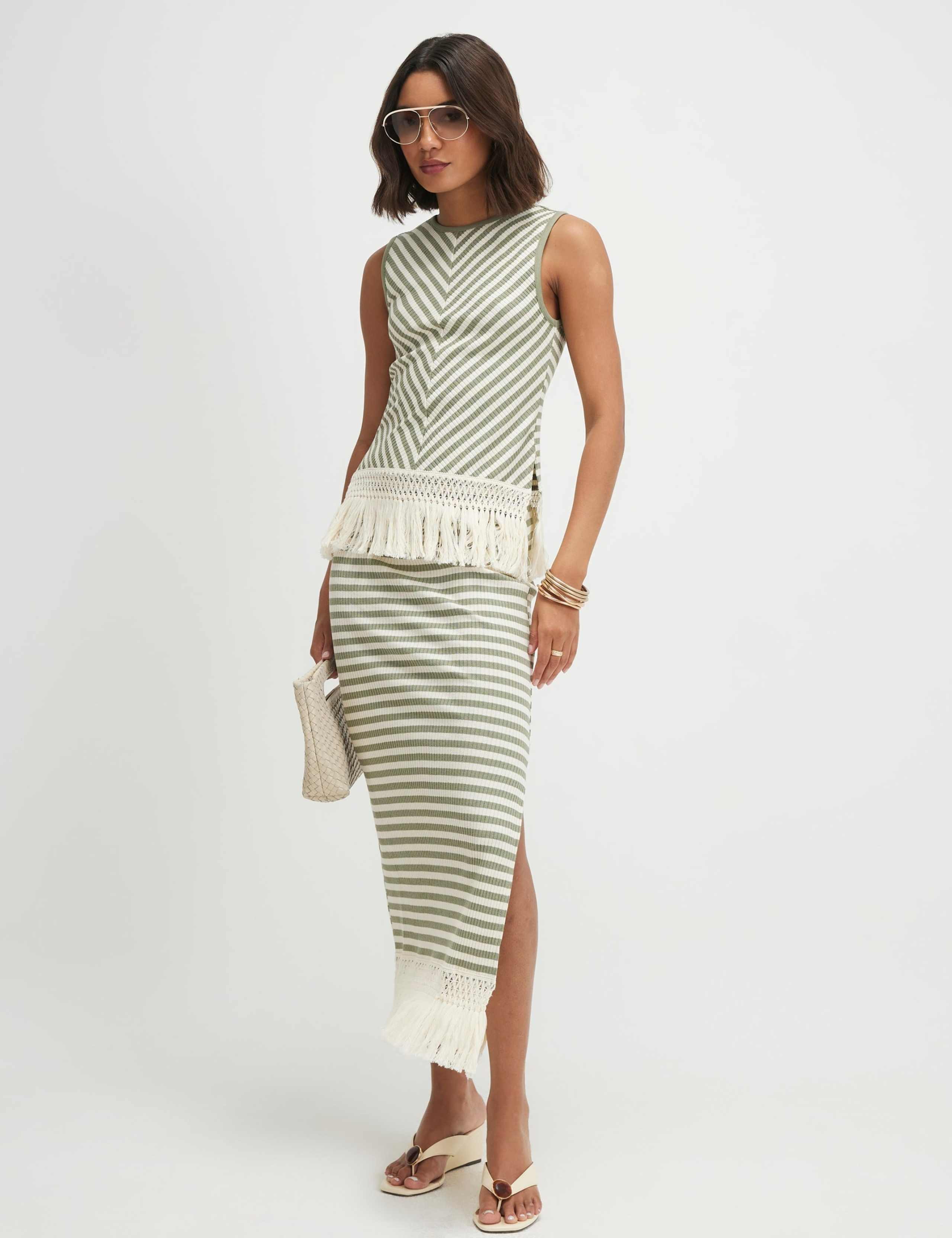 Pure Cotton Striped Midaxi Pencil Skirt