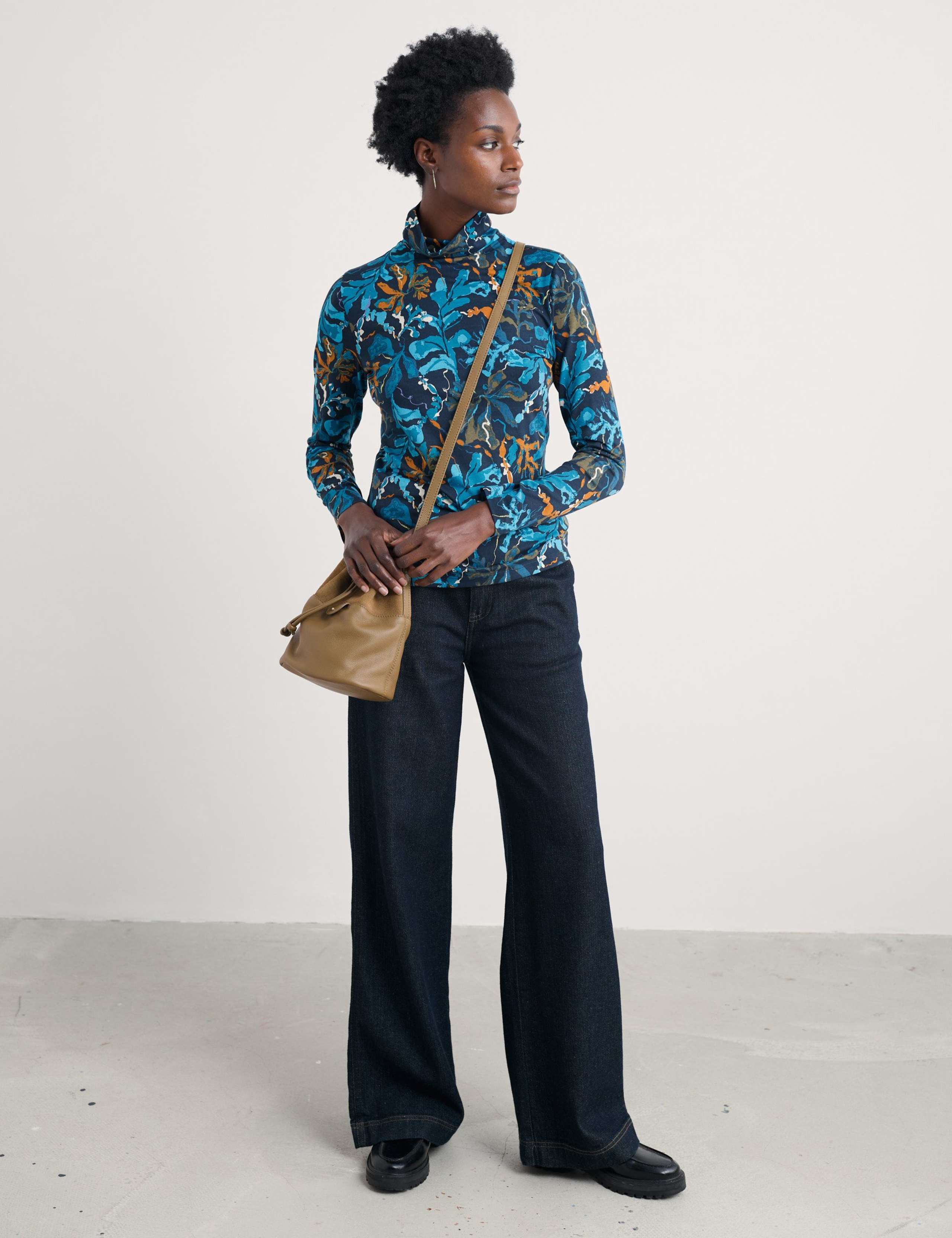 Cotton Rich Floral Funnel Neck Top