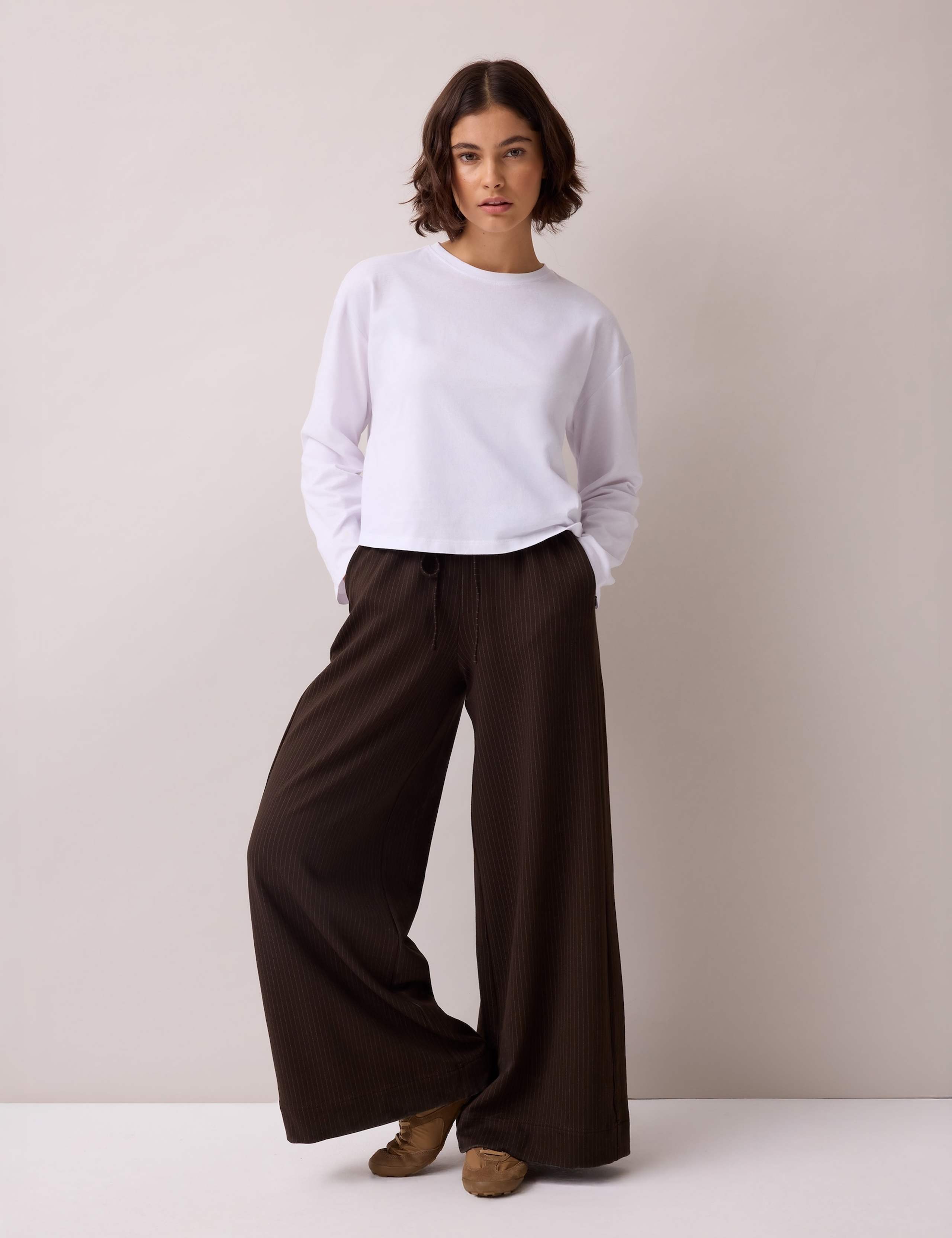 Pinstripe Drawstring Wide Leg Joggers