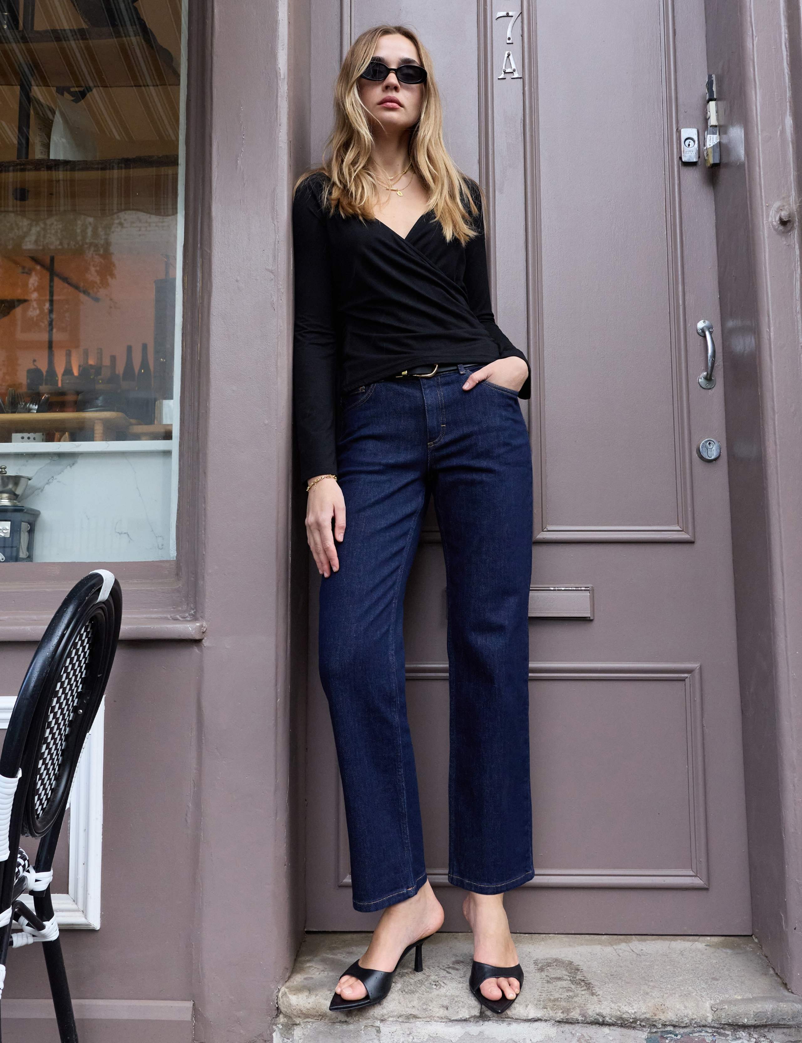 Mid Rise Straight Leg Jeans