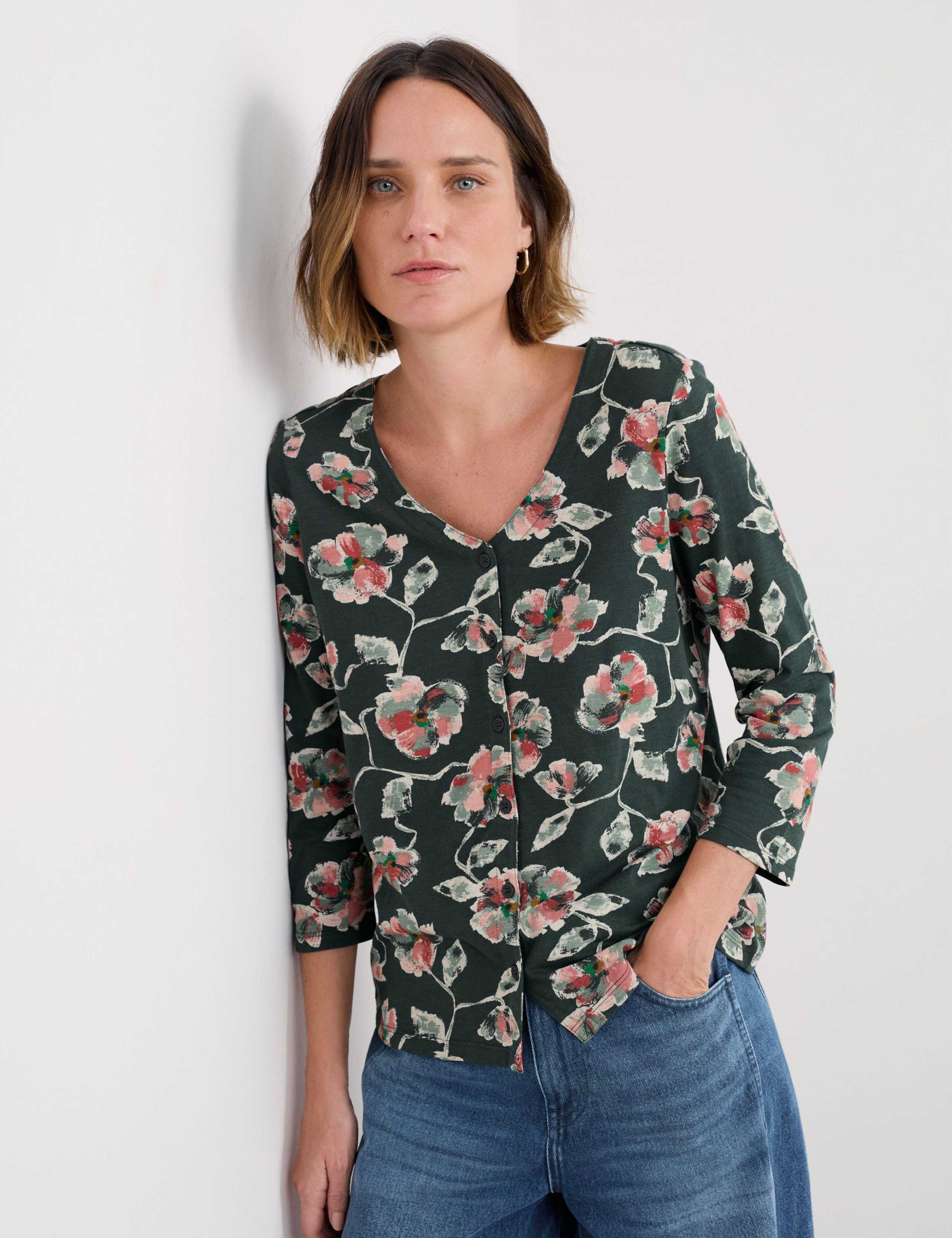 Pure Cotton Floral Button Through Top