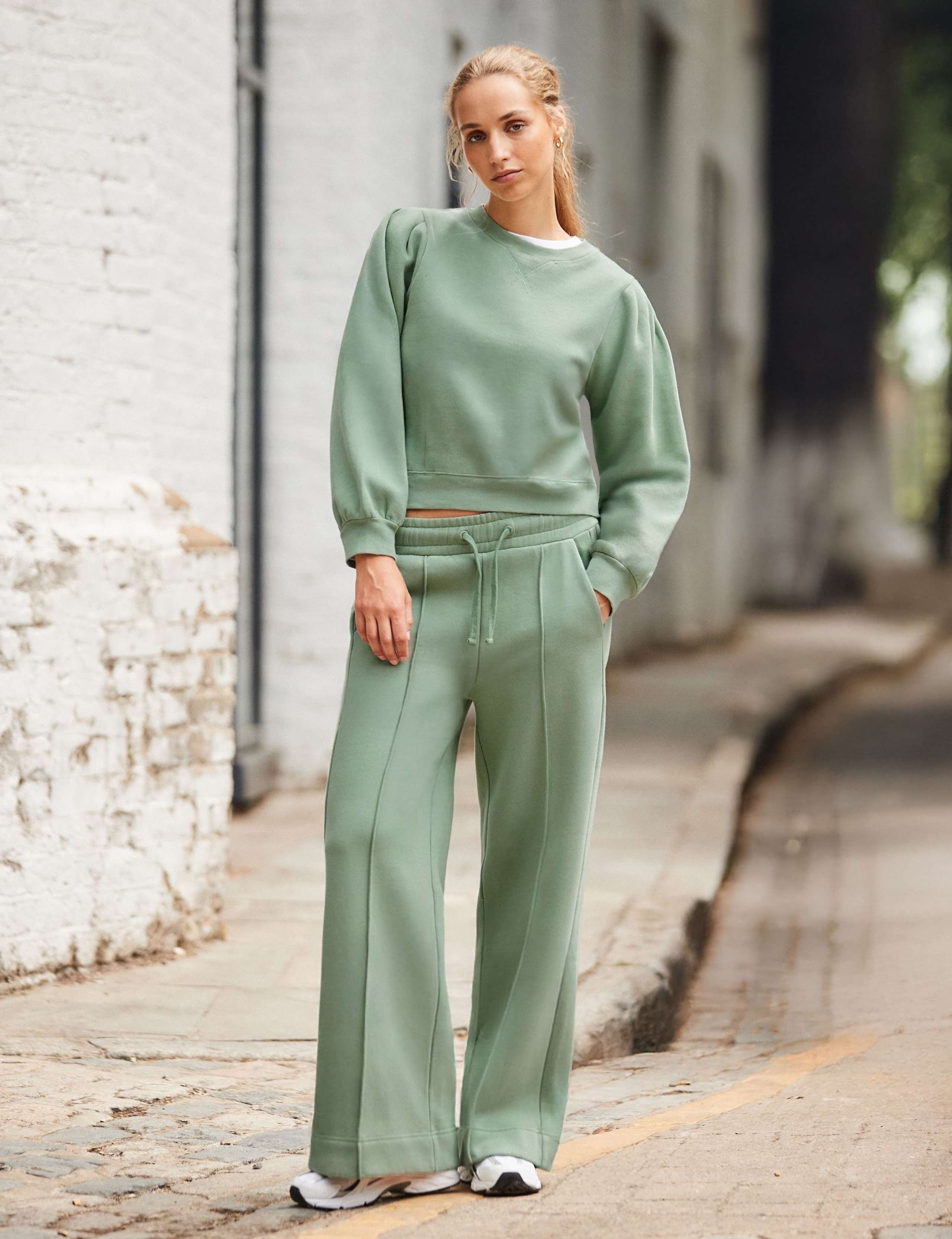 Cotton Rich Seam Detail Wide Leg Joggers