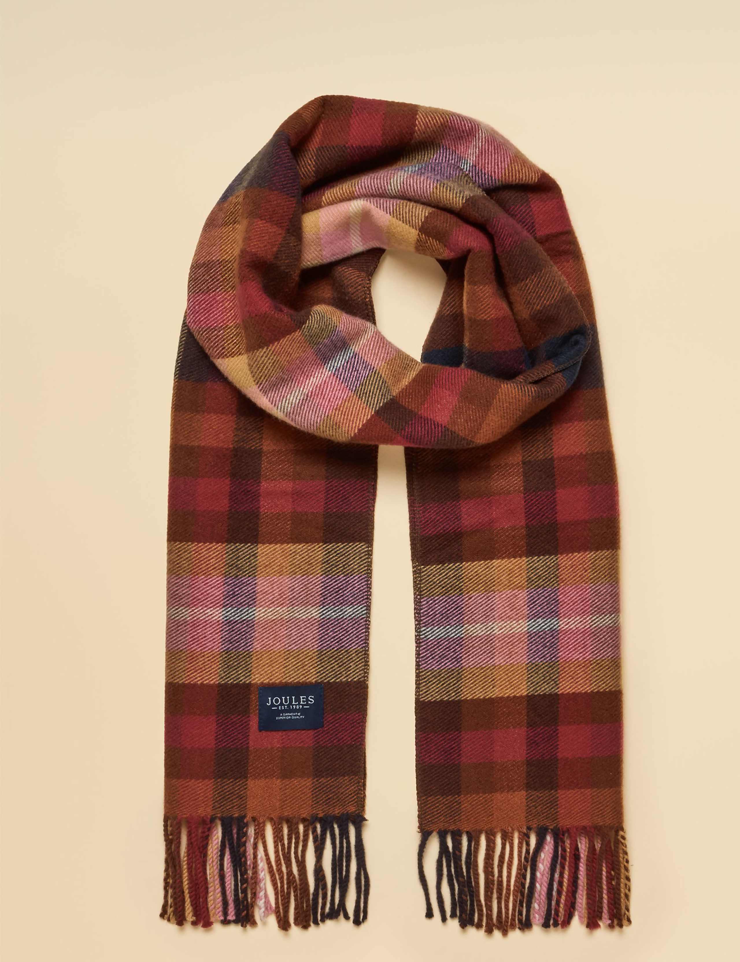Woven Checked Tassel Scarf