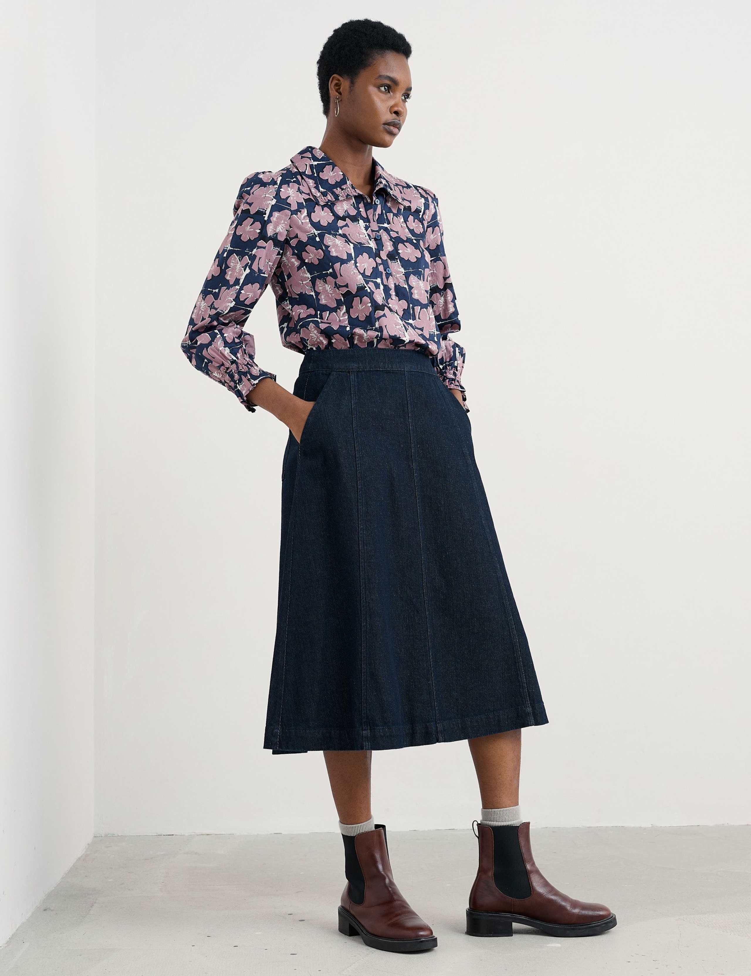 Pure Cotton Floral Collared Blouse