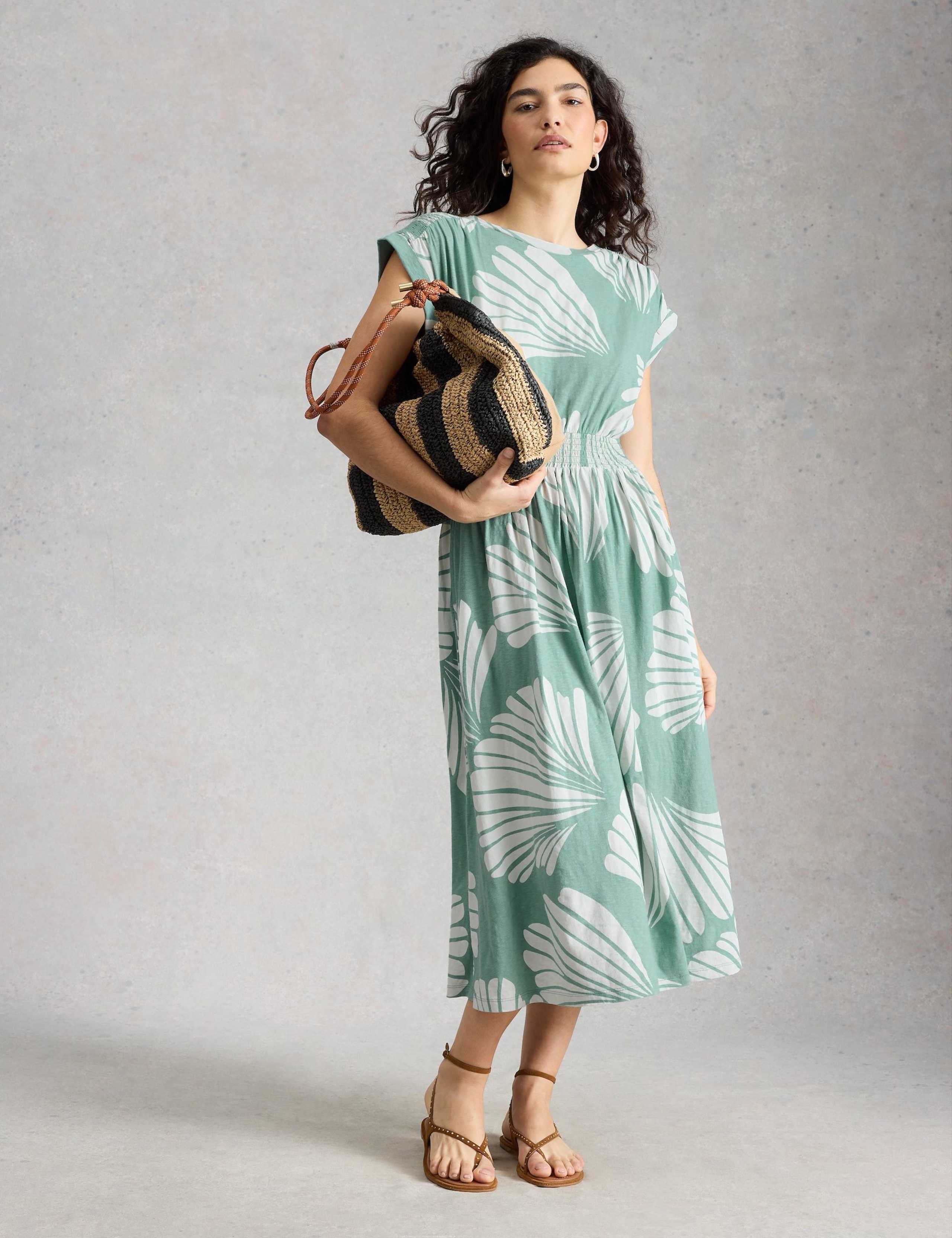 Pure Cotton Printed Midi Waisted Dress