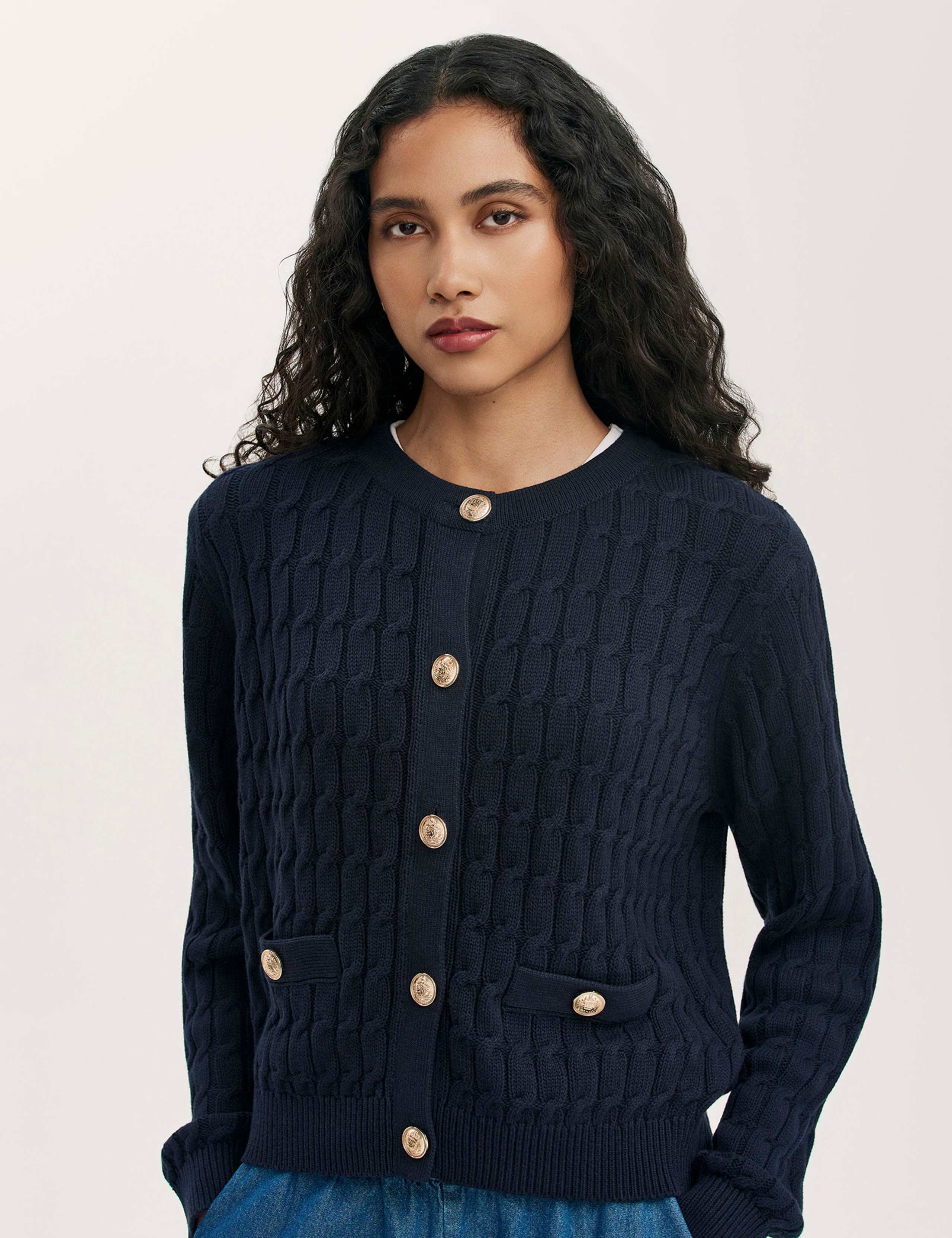 Pure Cotton Textured Round Neck Cardigan
