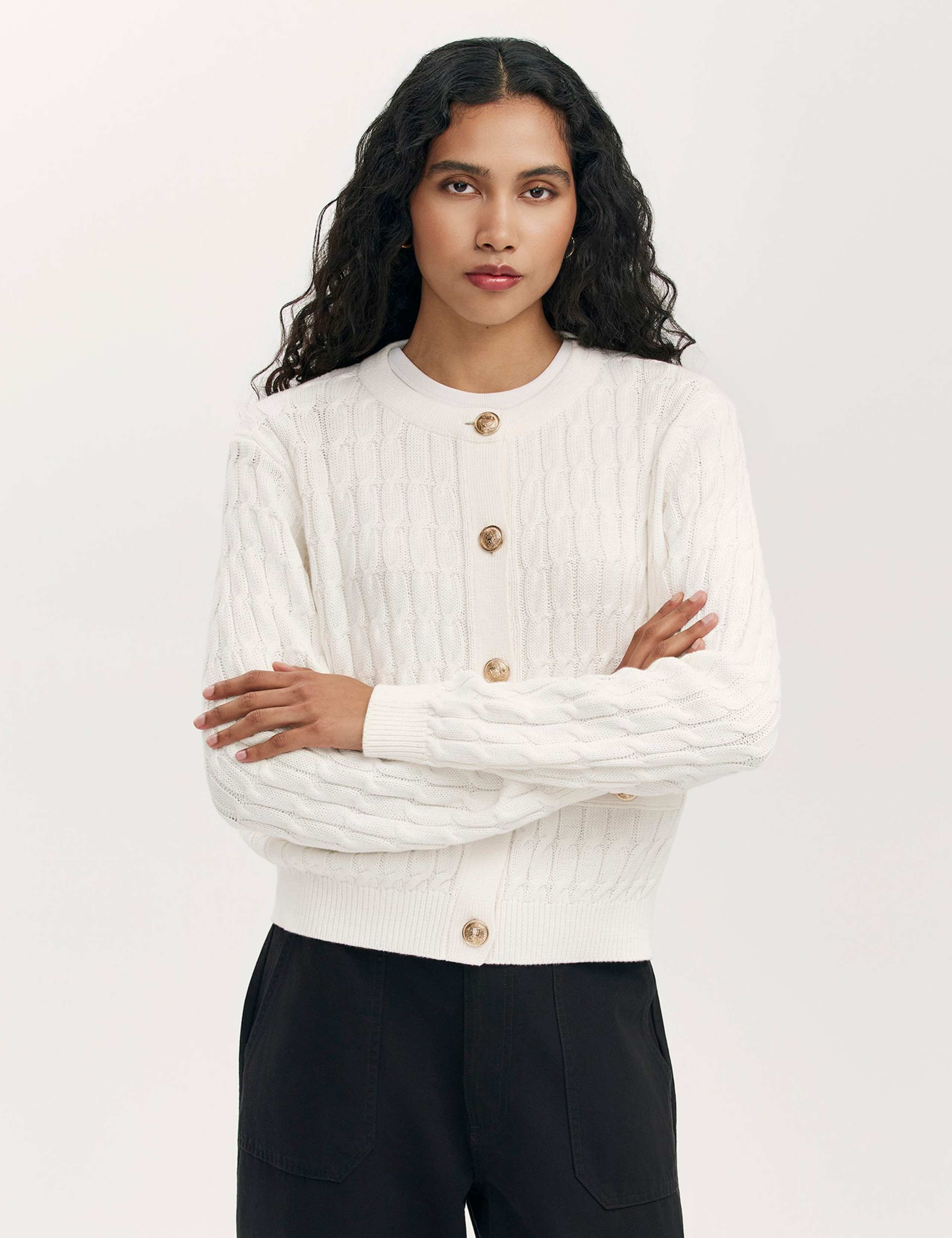 Pure Cotton Textured Round Neck Cardigan