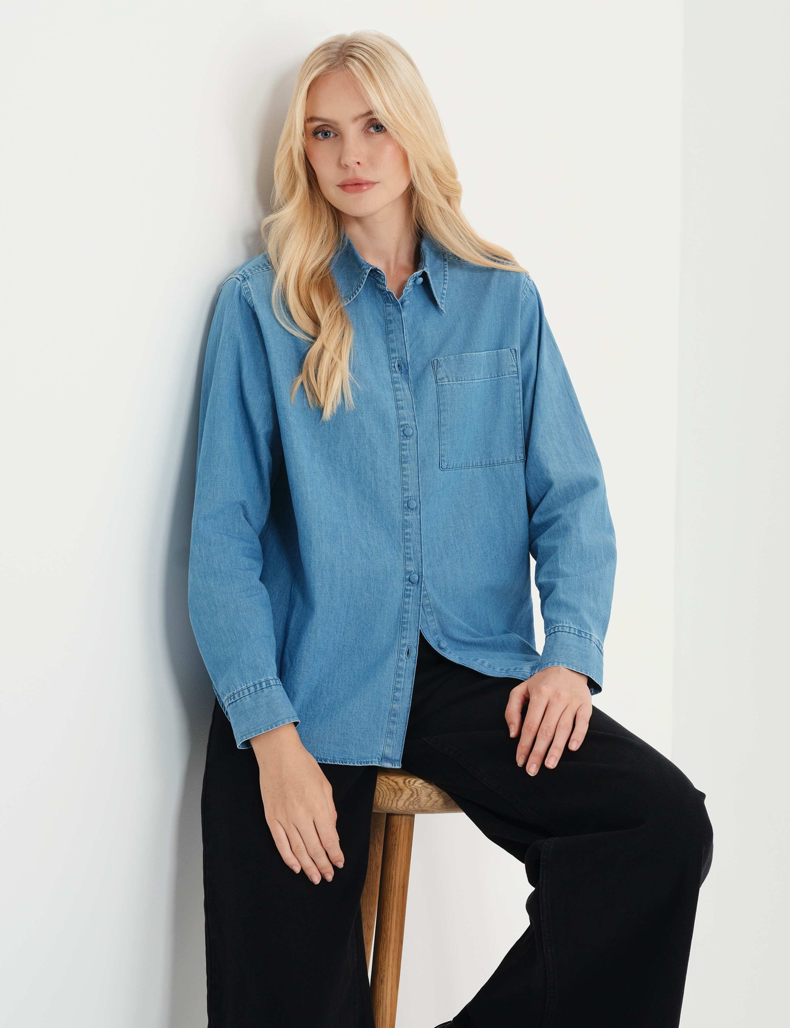 Denim Collared Button Through Shirt