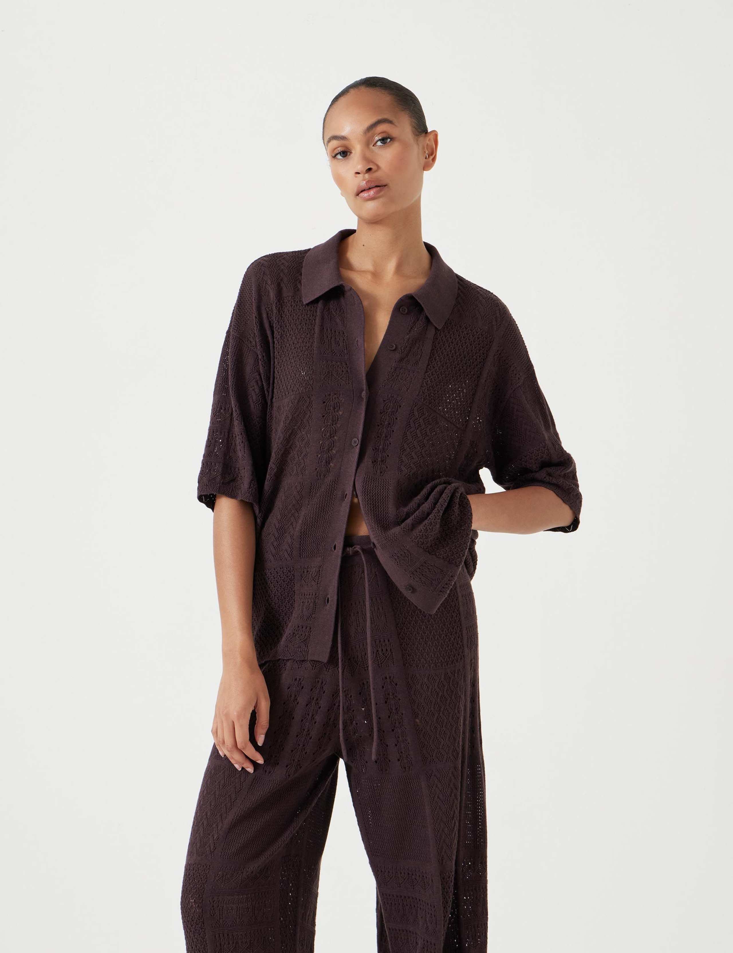 Cotton Rich Textured Button Through Shirt