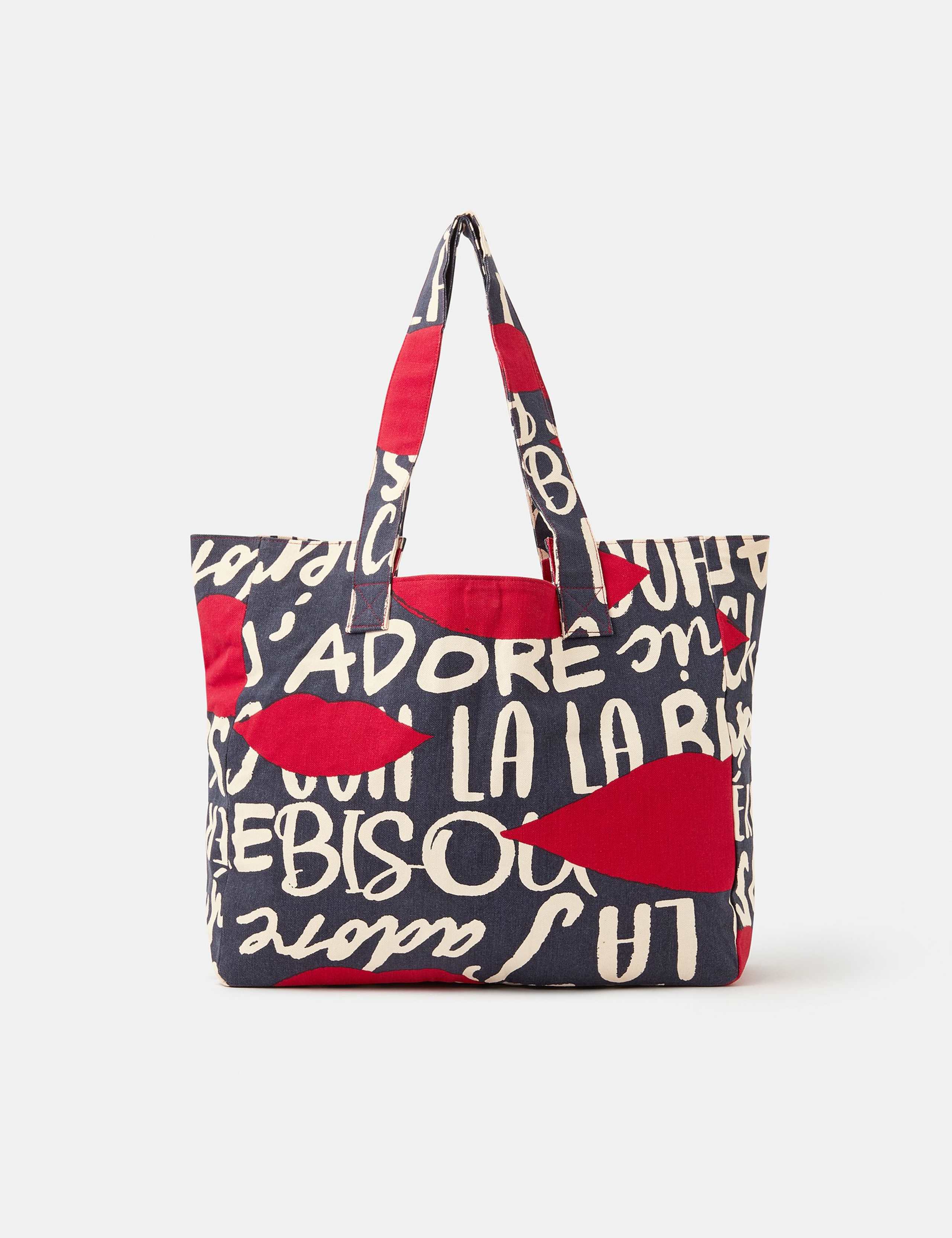 Pure Cotton Canvas Lips Shopper Bag