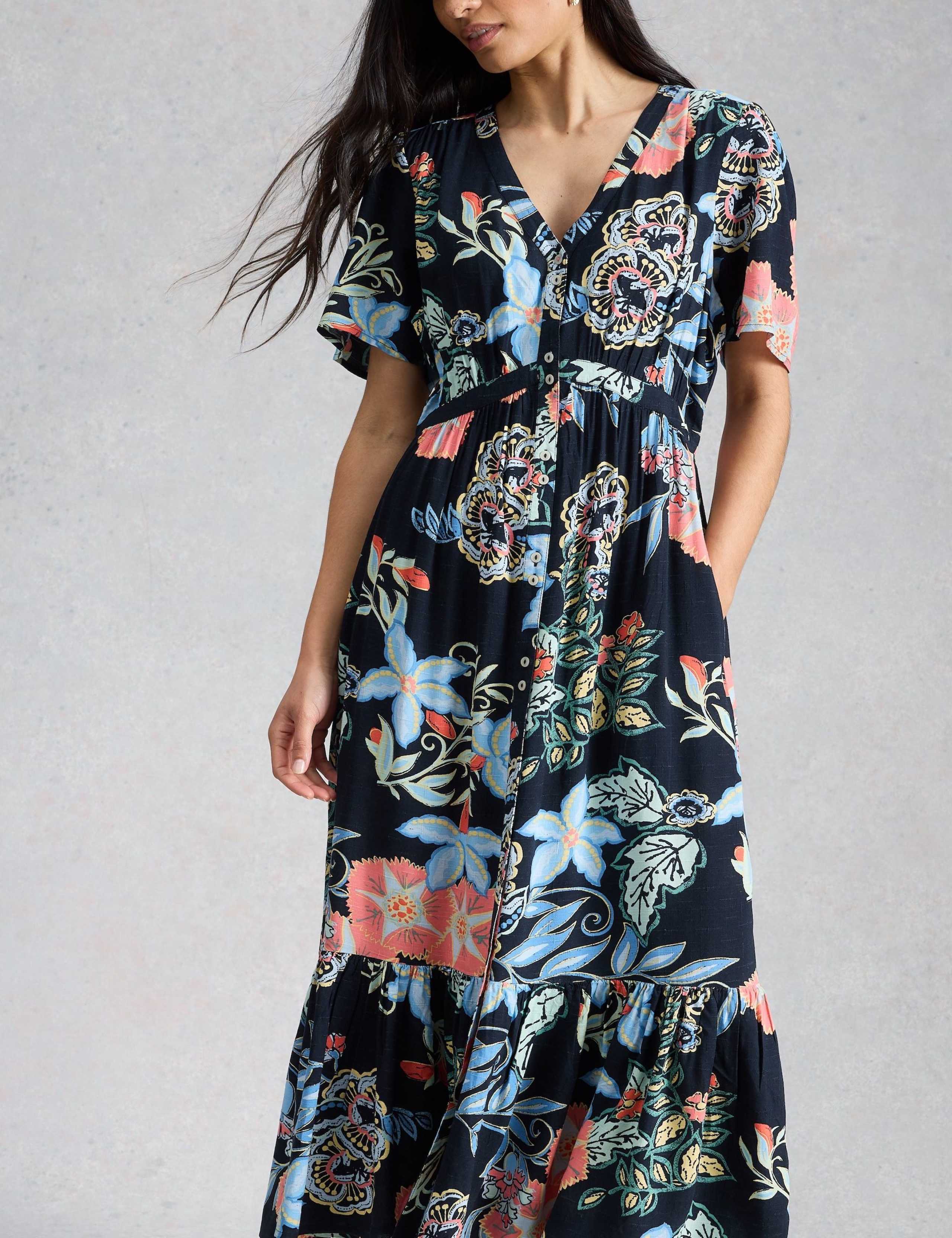 Floral V-Neck Midi Tiered Dress