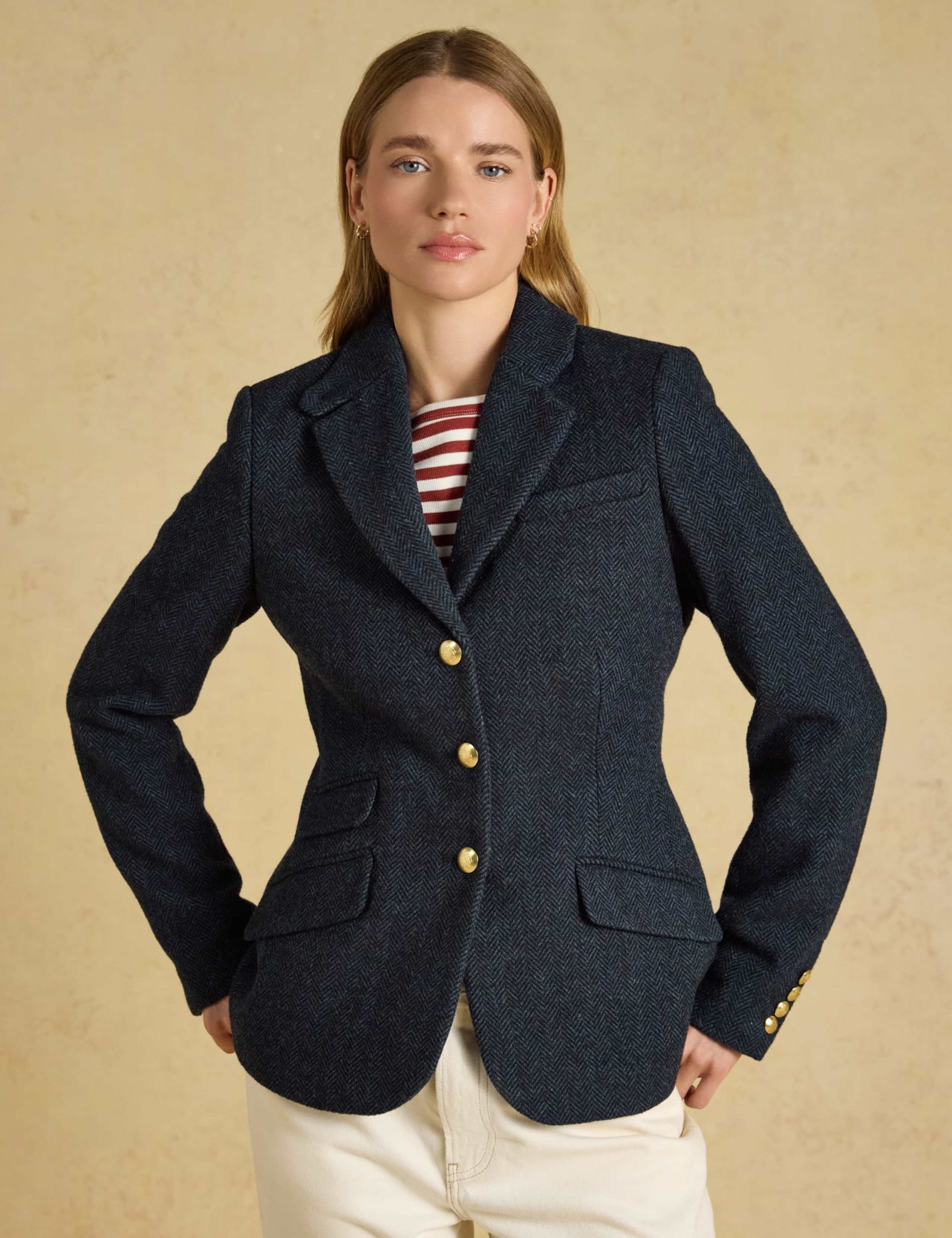 Wool Blend Tweed Herringbone Blazer