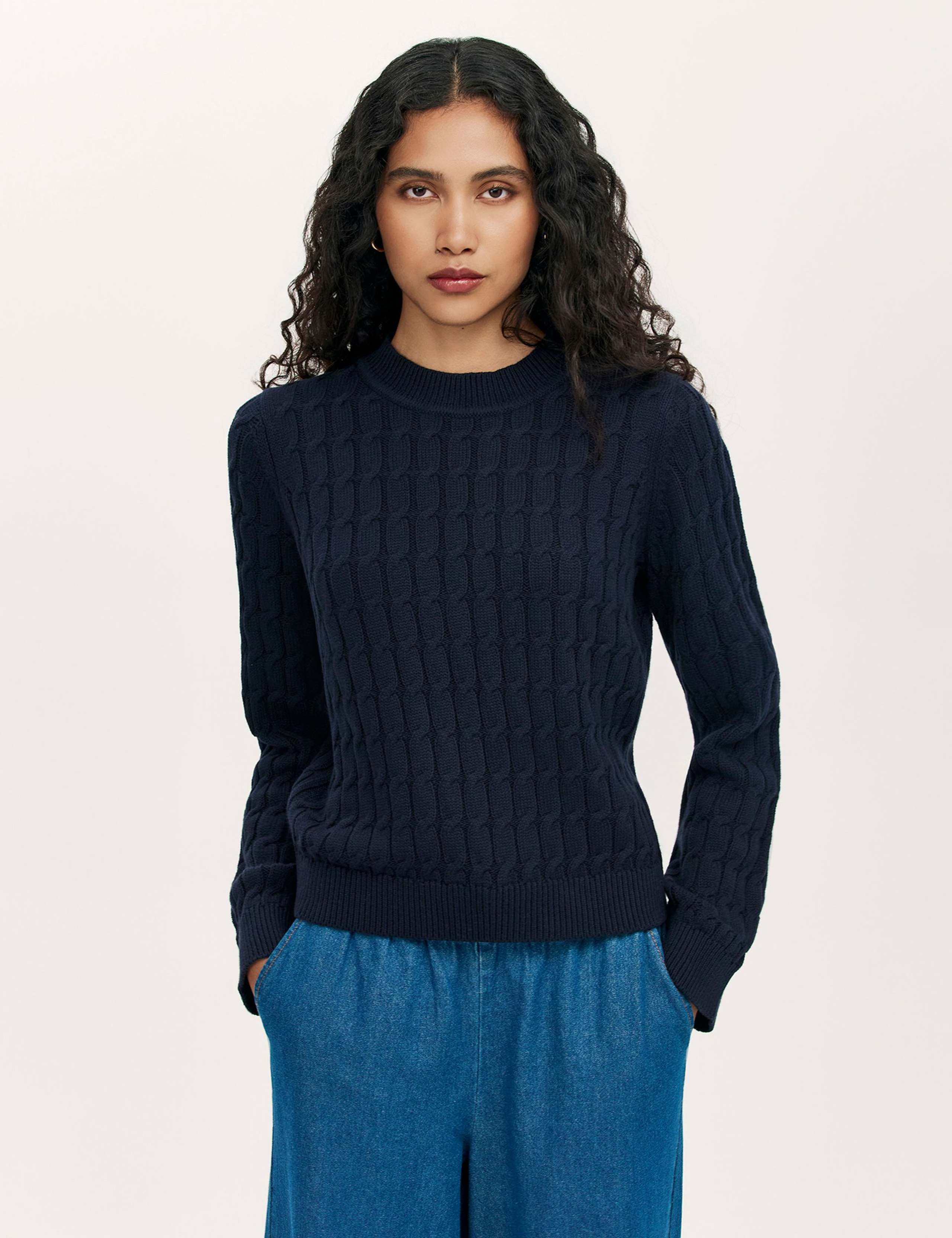 Pure Cotton Cable Knit Crew Neck Jumper