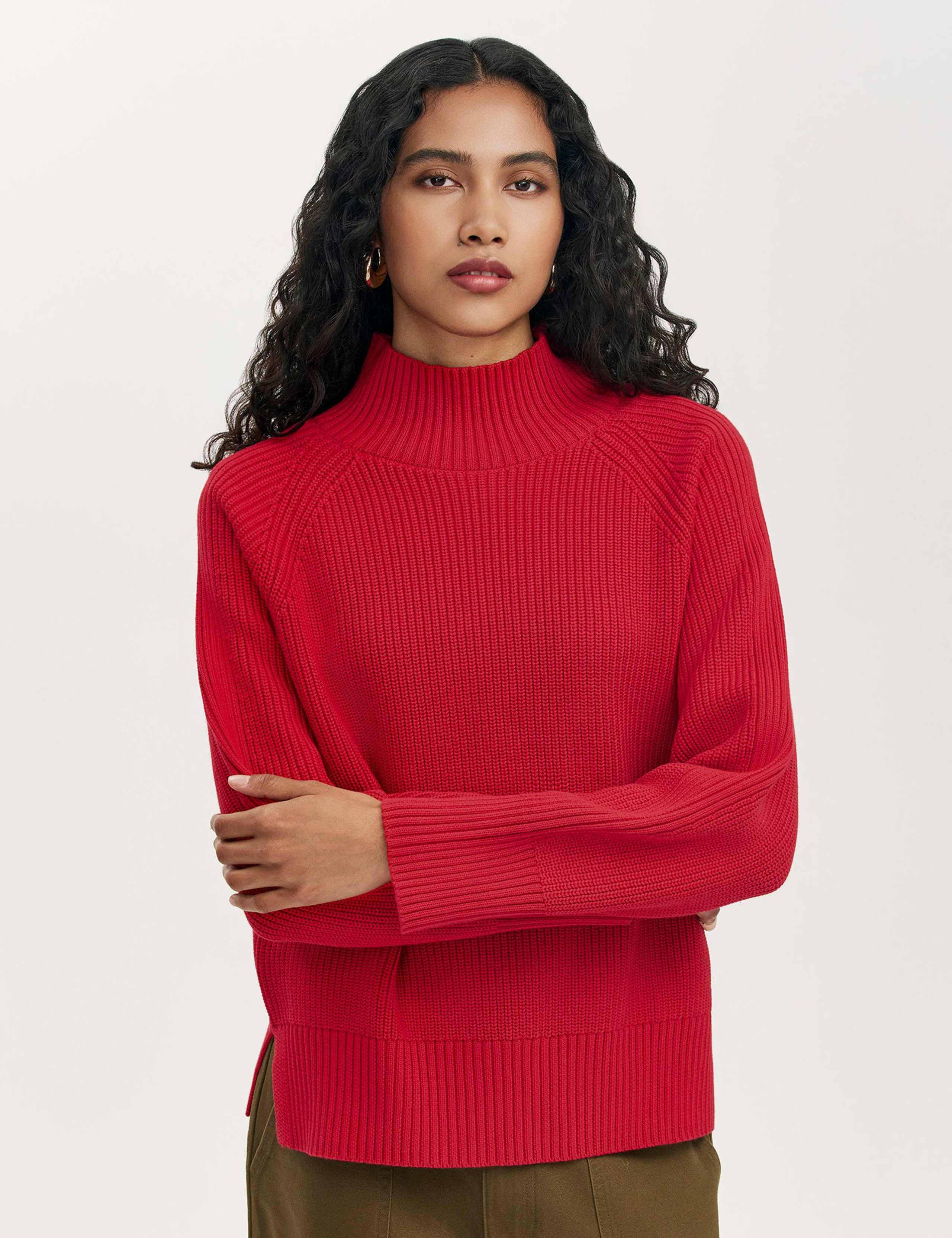 Cotton Rich Textured Funnel Neck Jumper