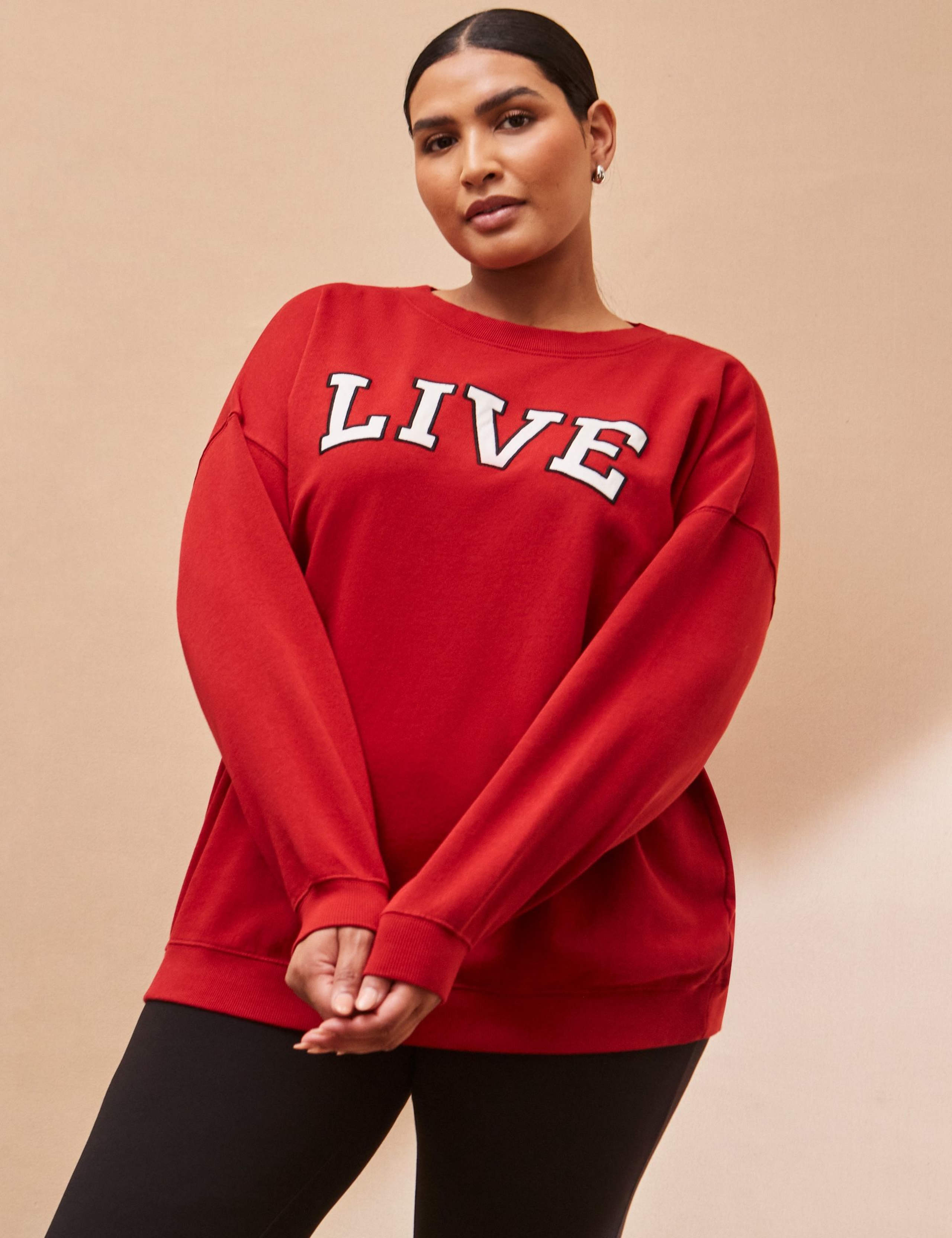 Pure Cotton Live Slogan Oversized Sweatshirt