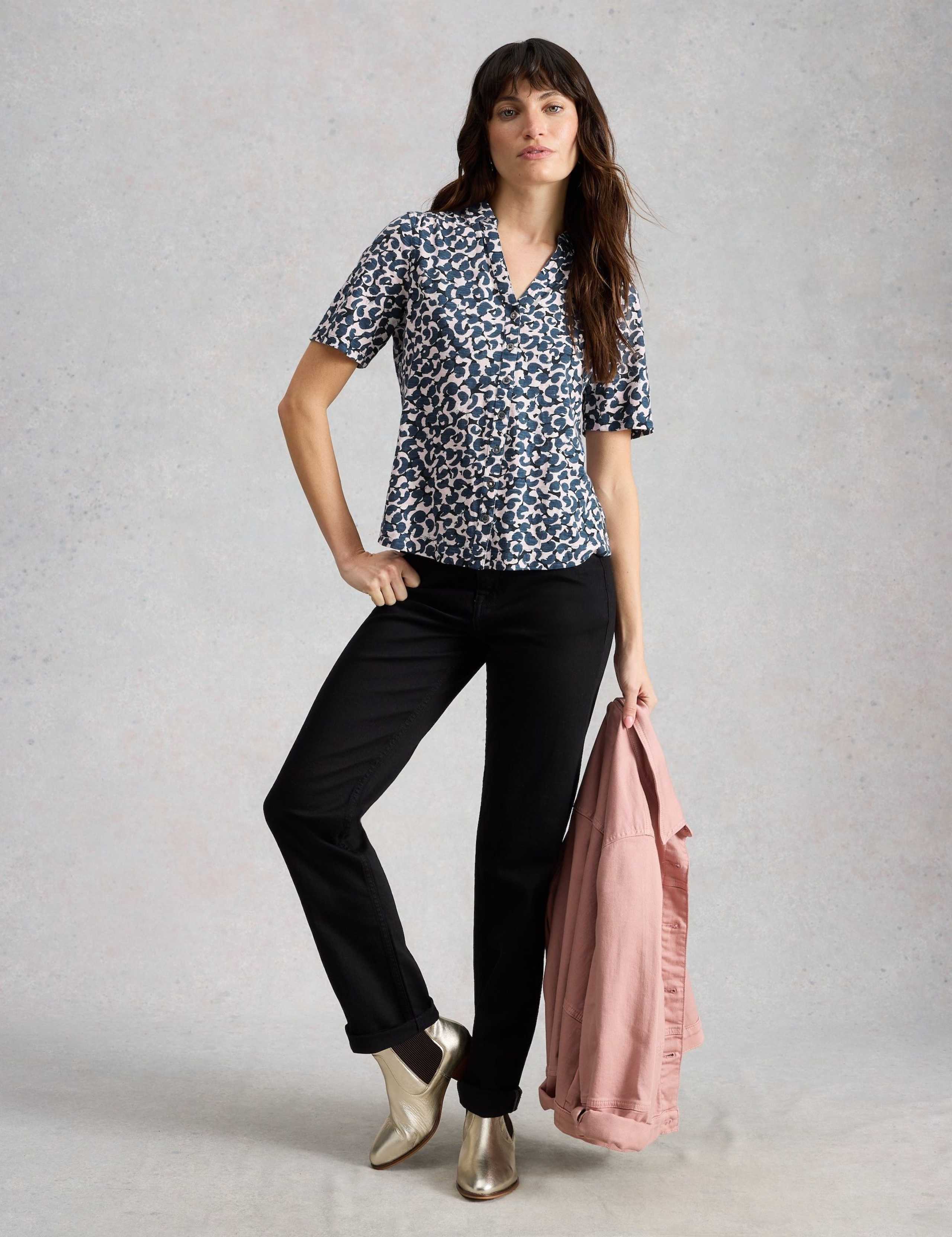 Jersey Ditsy Heart Print Collared Shirt