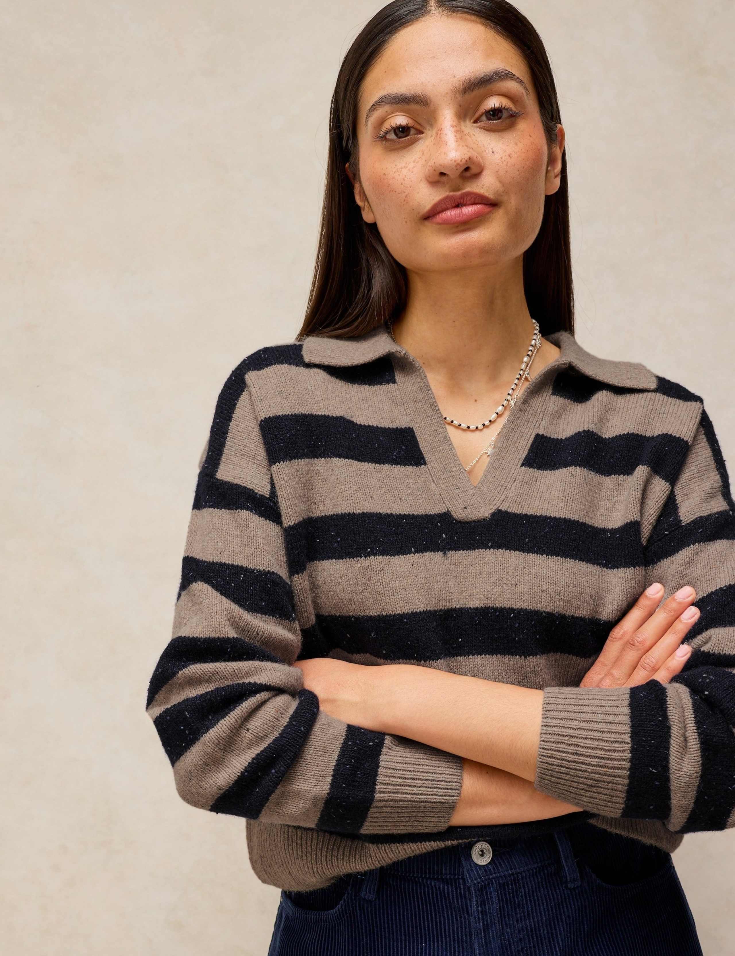 Wool Rich Striped Collared Jumper