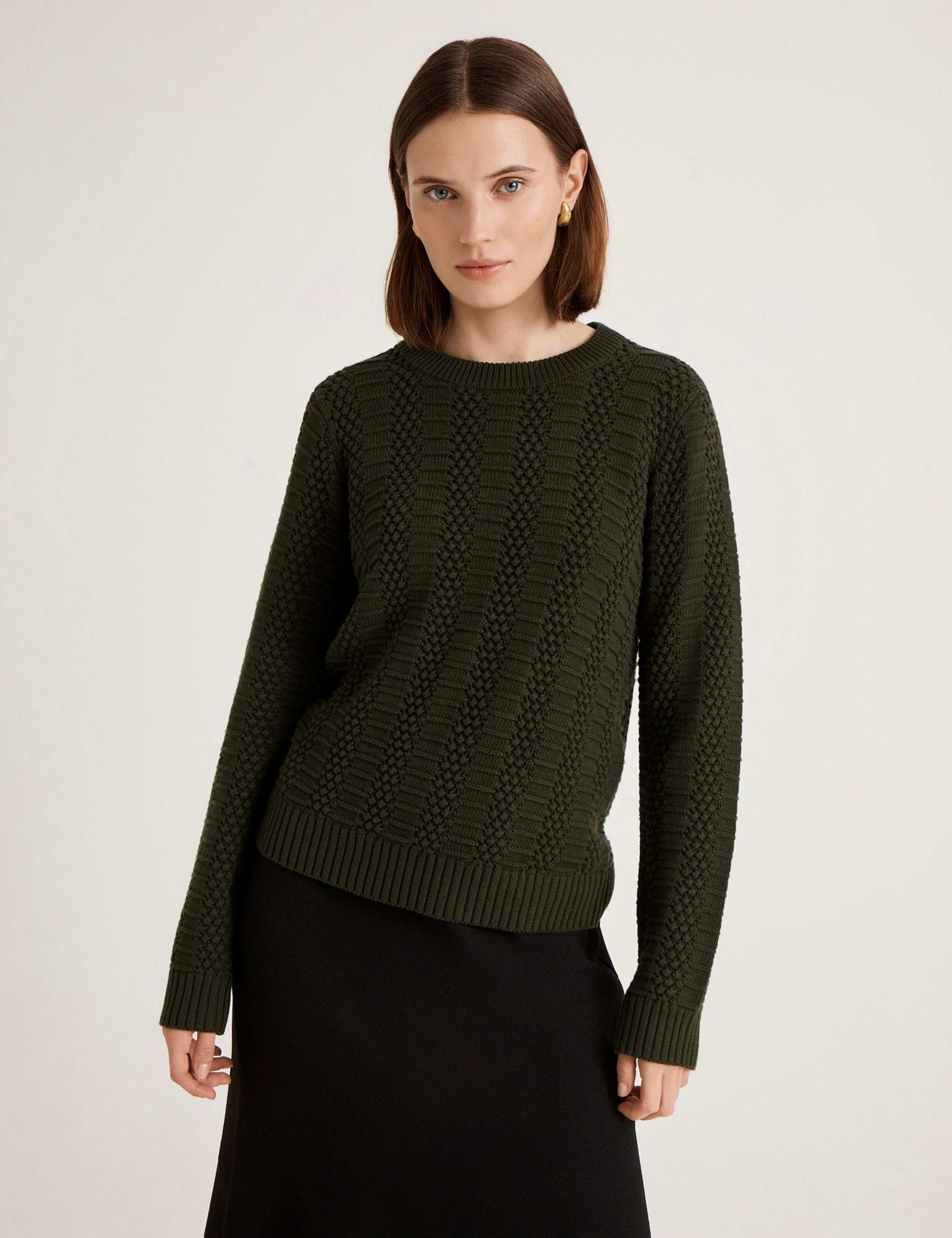 Pure Cotton Textured Crew Neck Jumper