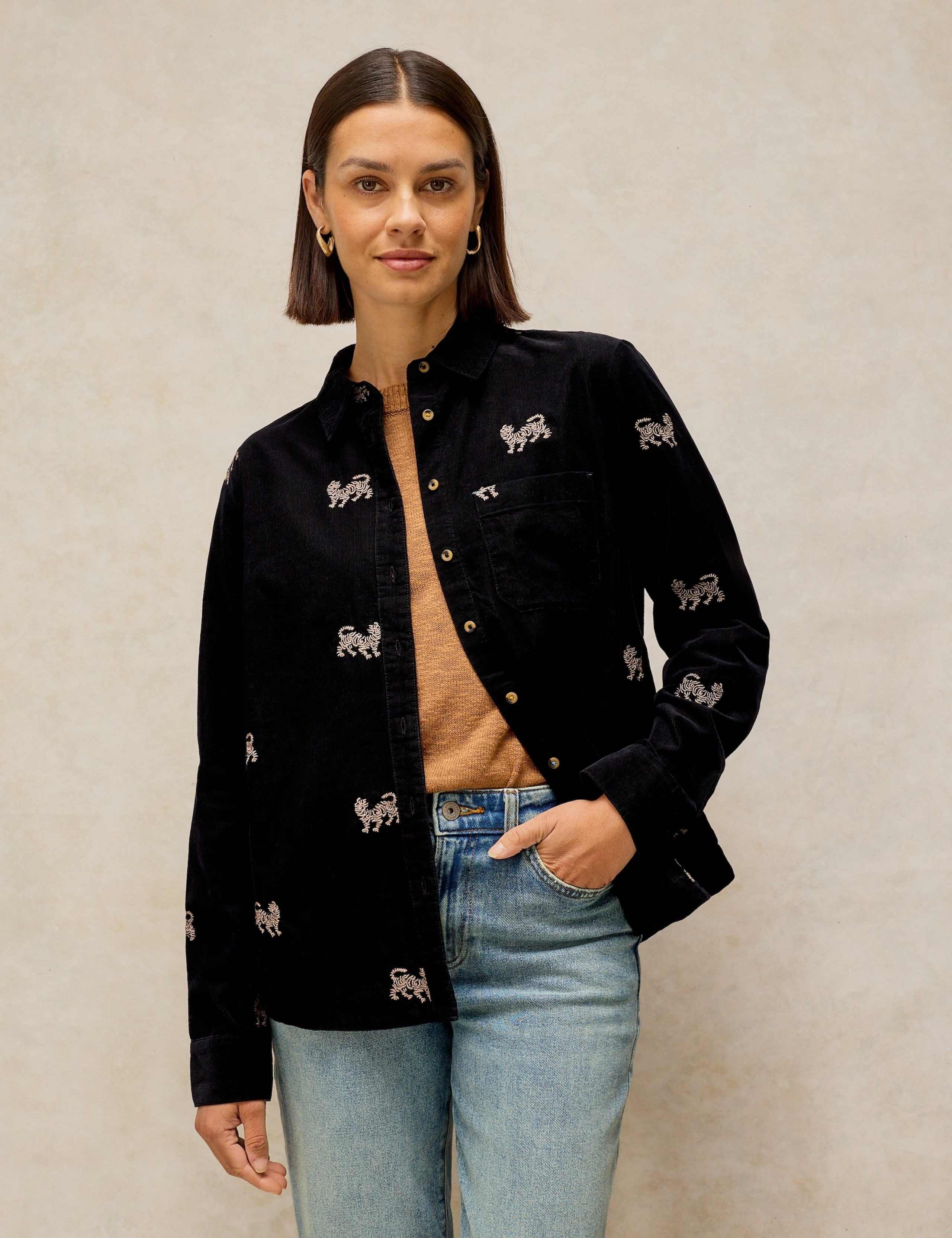 Pure Cotton Cord Embroidered Shirt