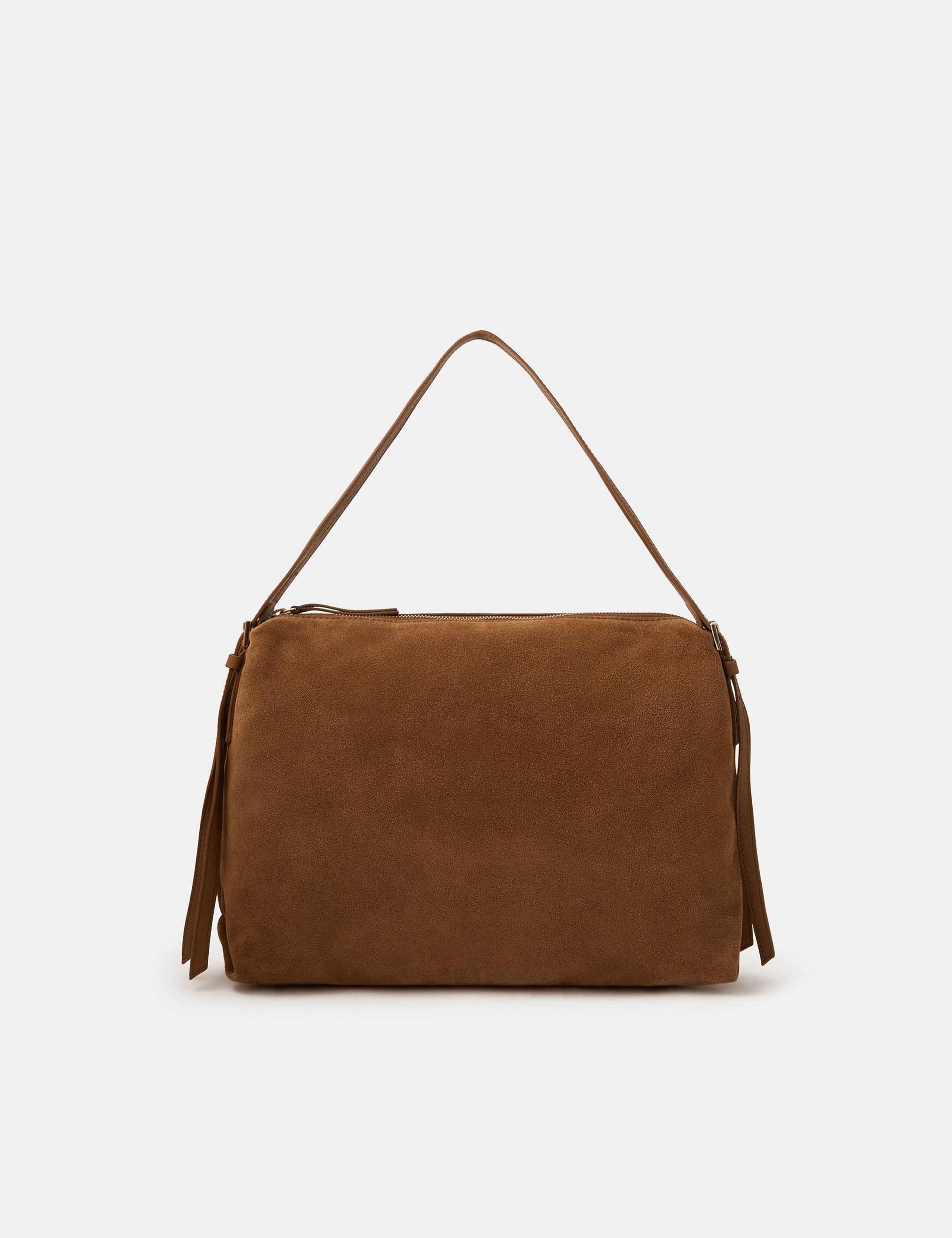 Suede Double Strap Slouch Shoulder Bag