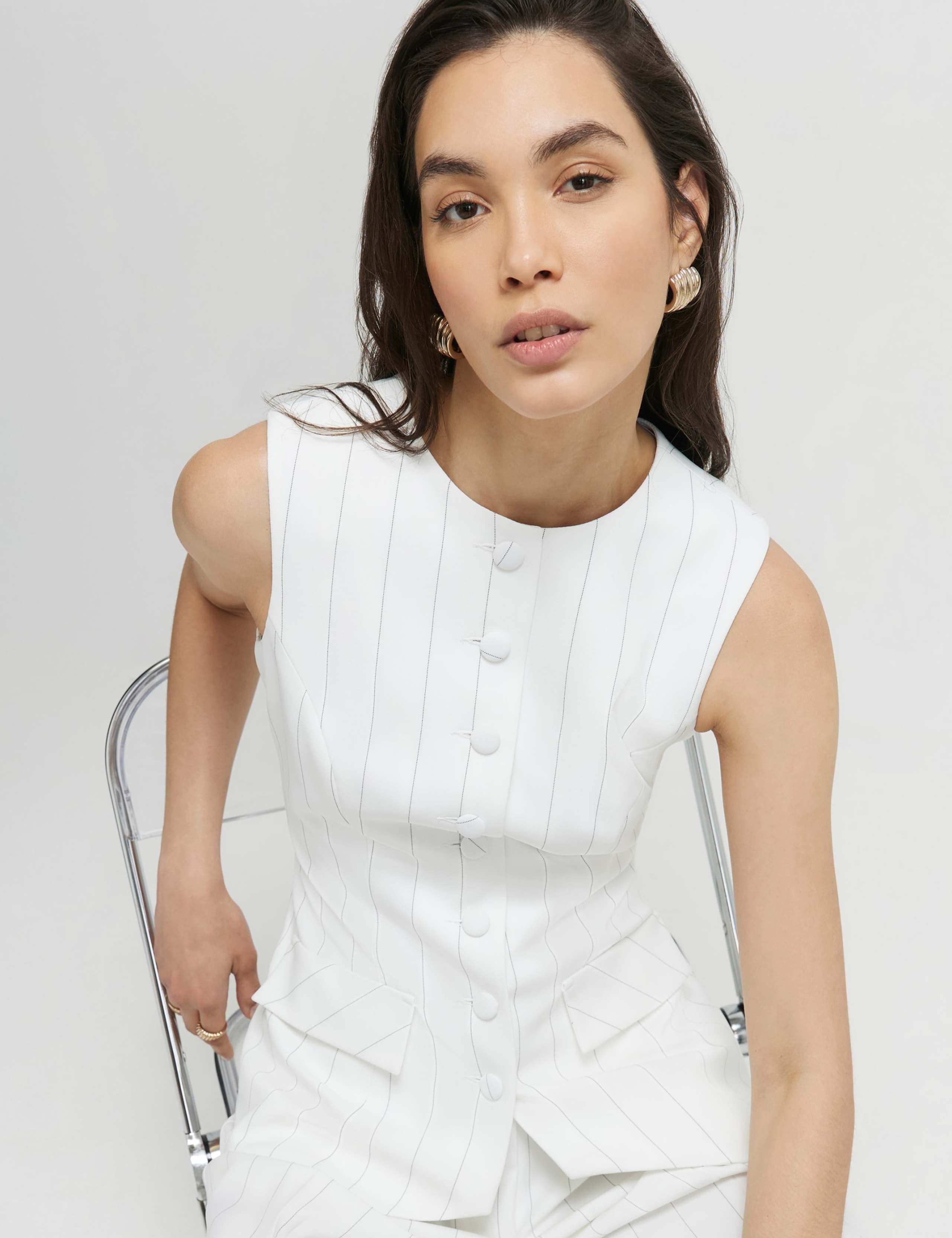 Striped Button Through Longline Waistcoat