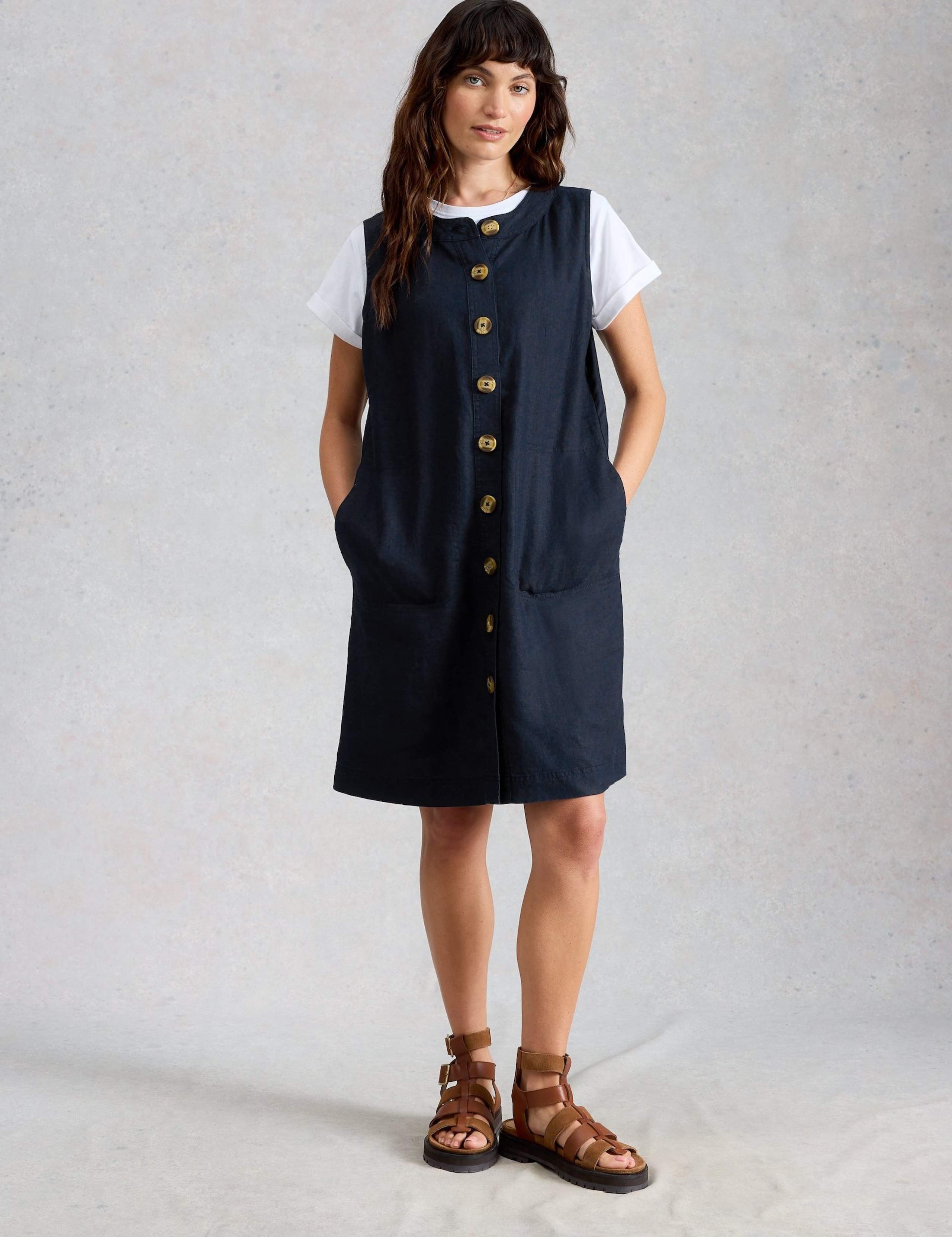 Linen Button Detail Mini Shift Dress