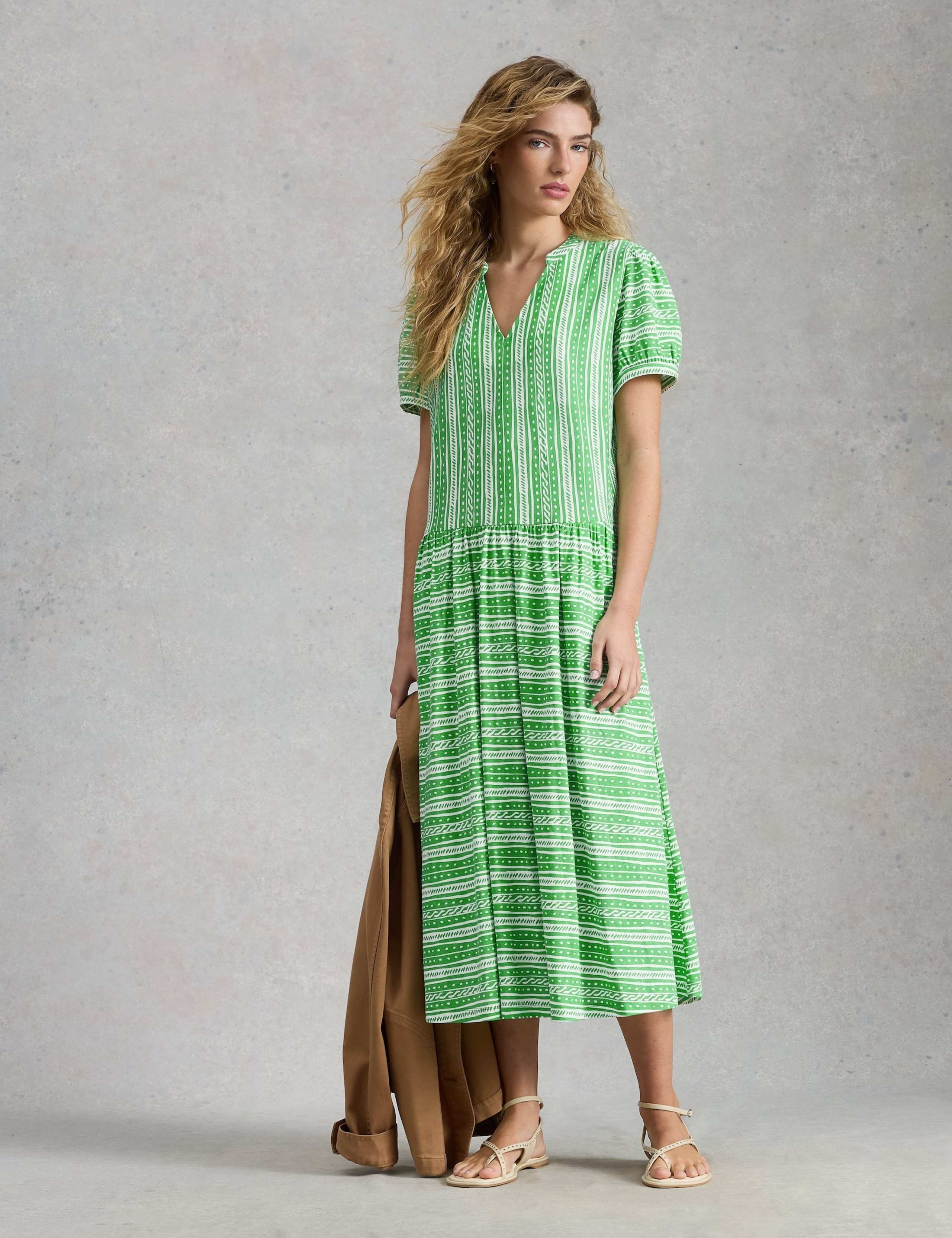 Cotton Blend Printed Midi Waisted Dress