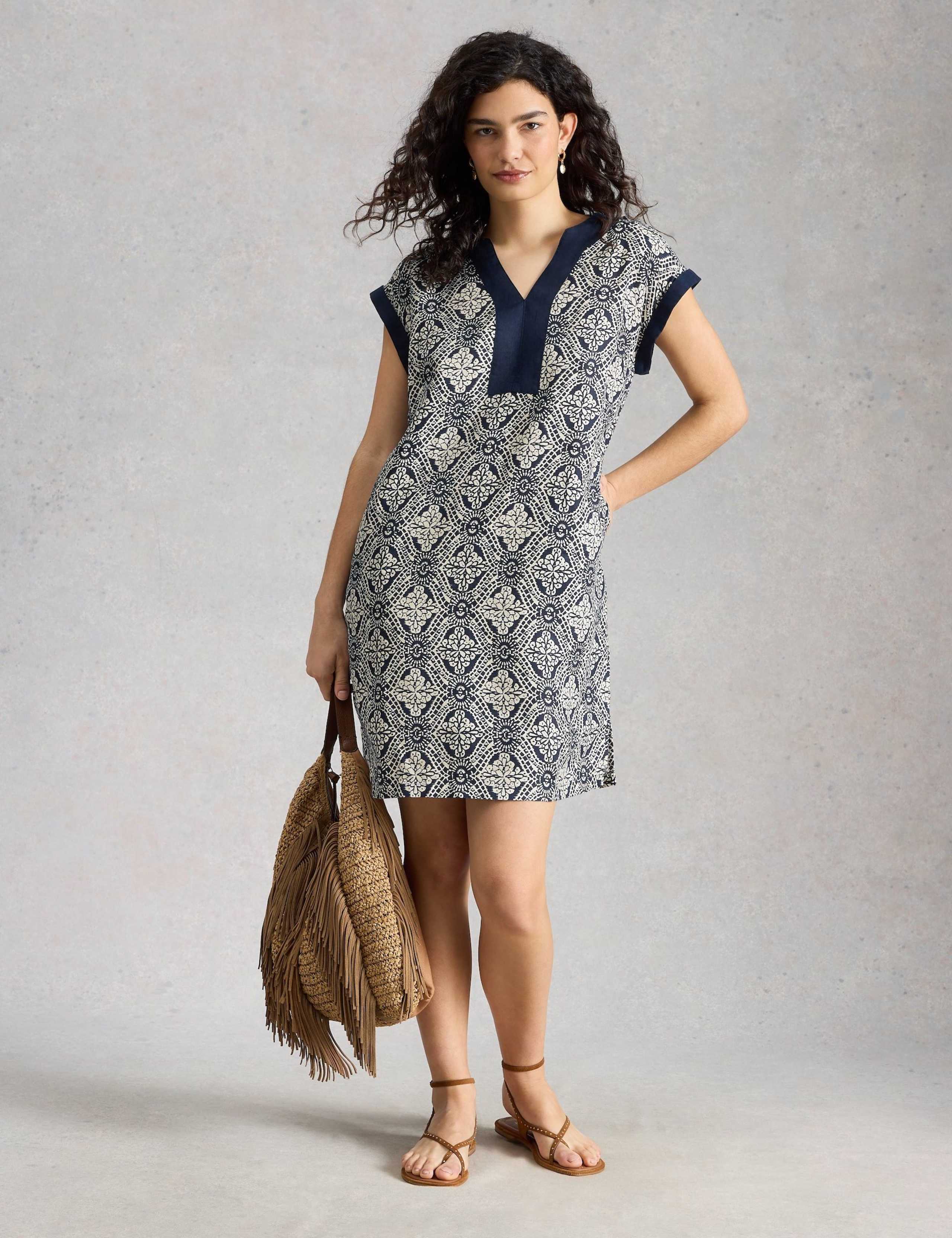 Pure Linen Printed Mini Shift Dress