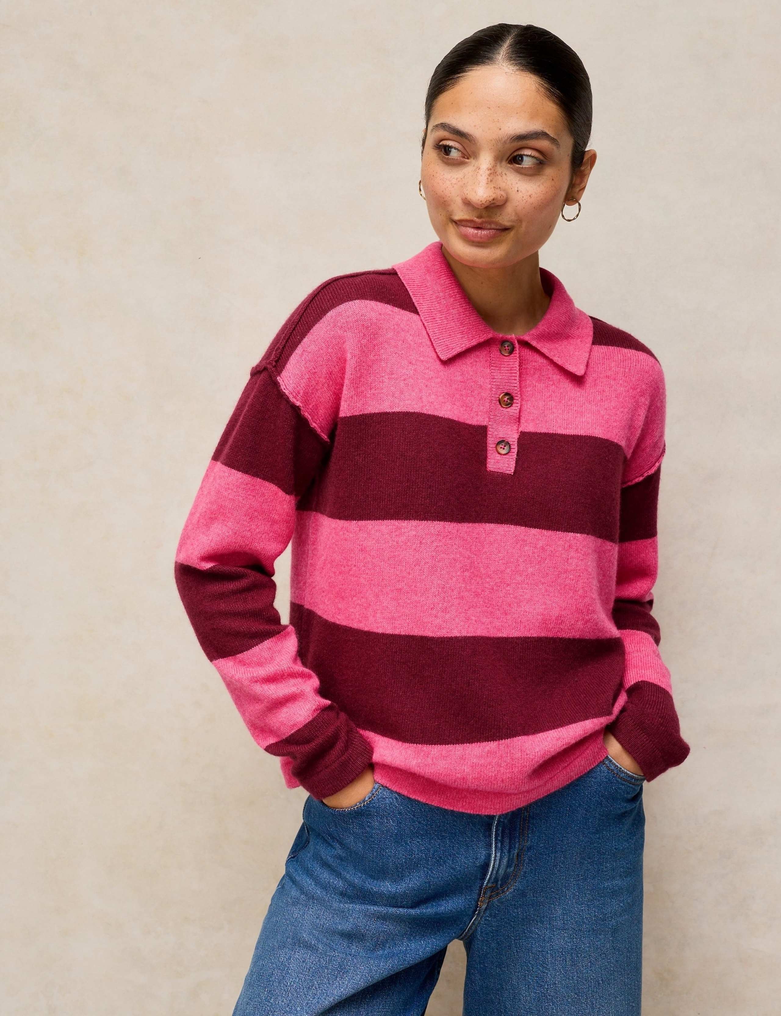 Wool Rich Striped Collared Jumper