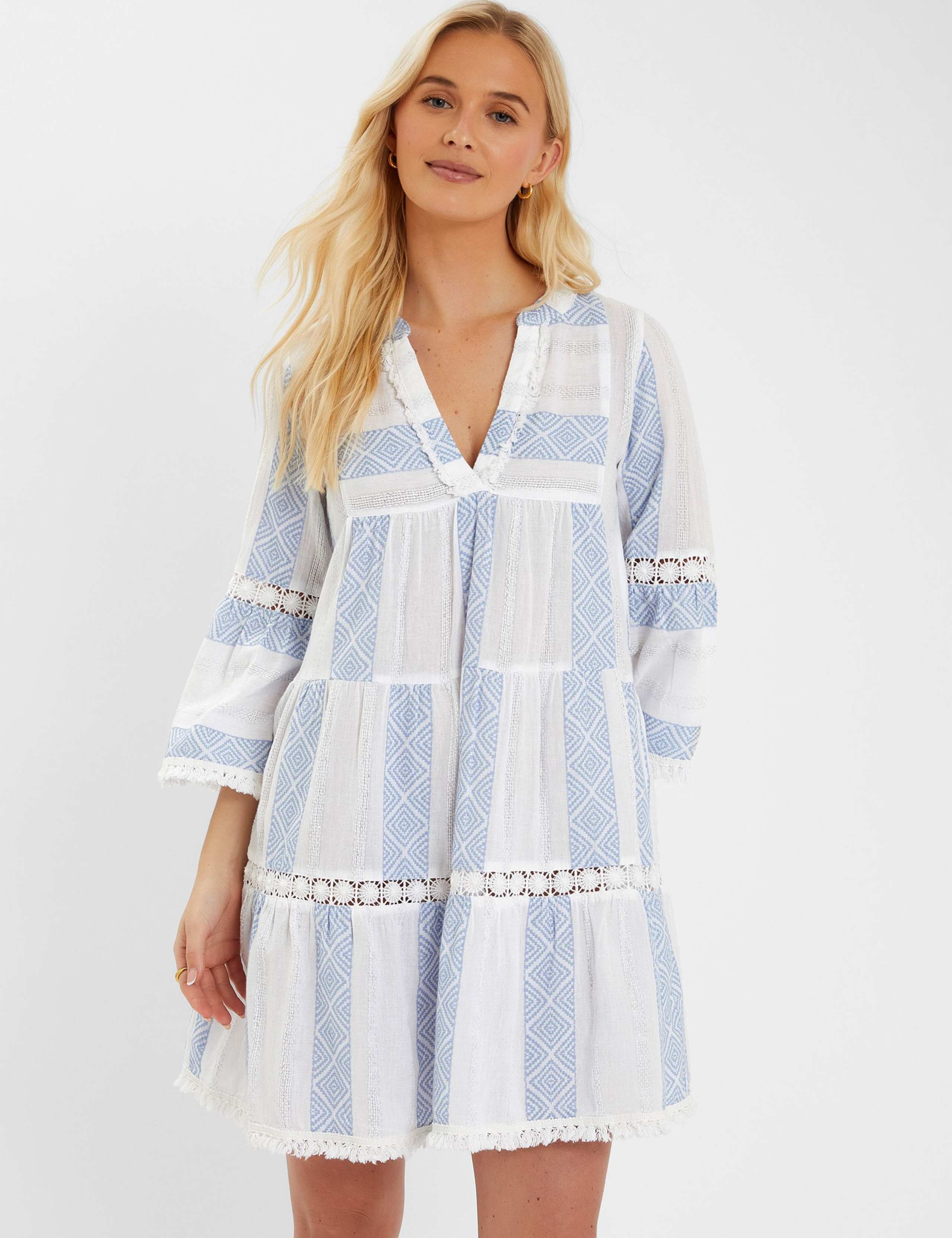 Cotton Rich Striped Mini Beach Dress