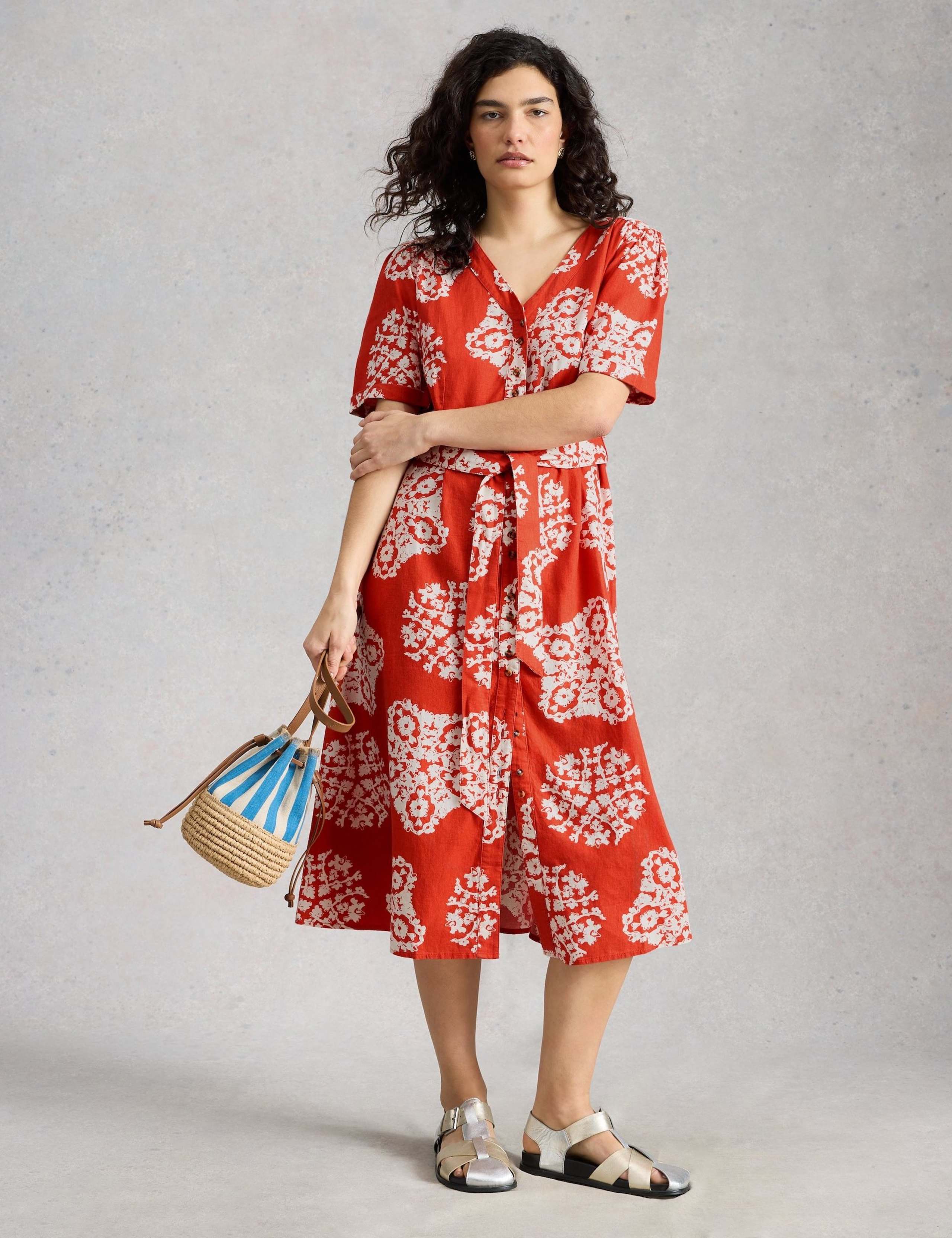 Linen Rich Printed Midi Tea Dress