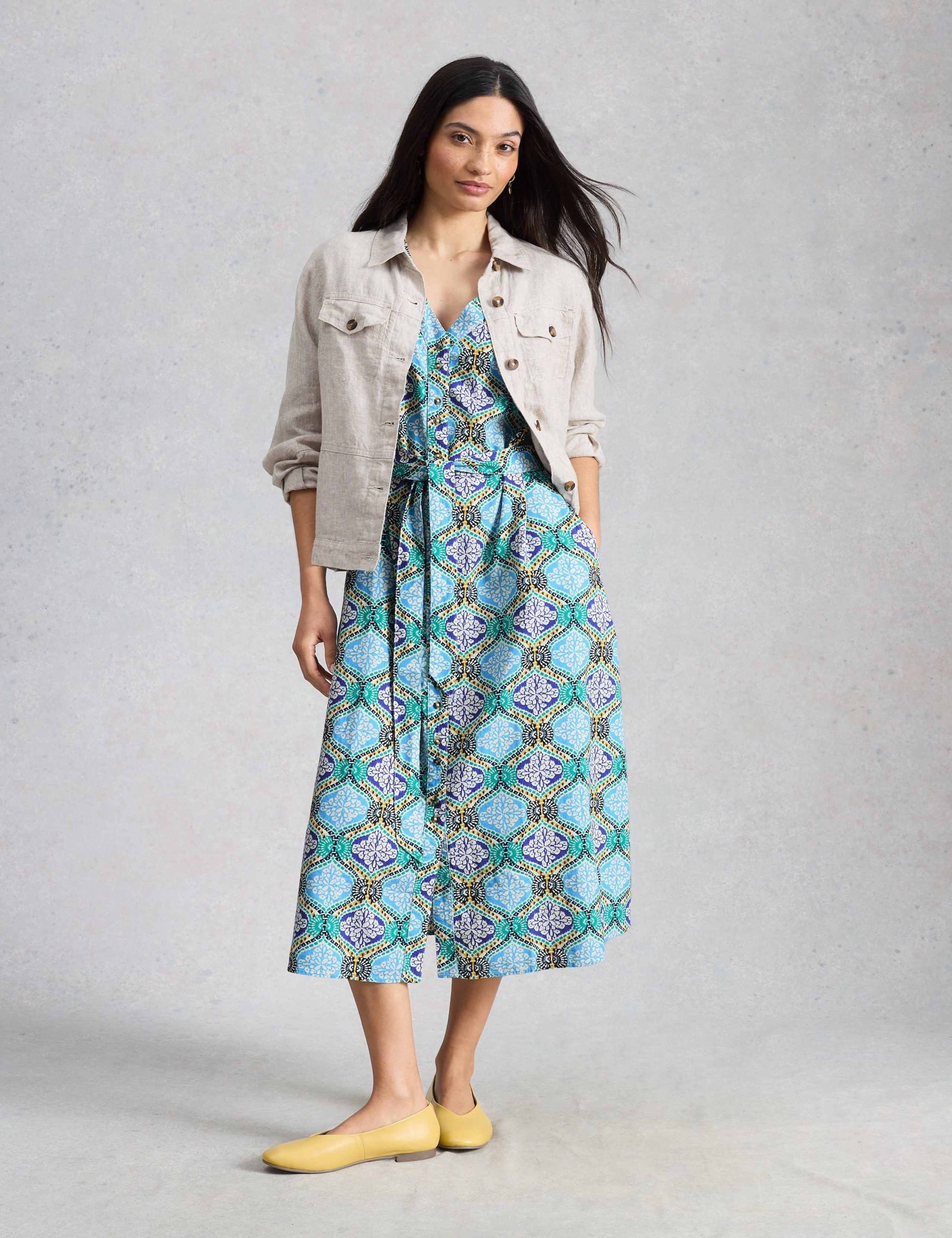 Linen Rich Printed Midi Tea Dress