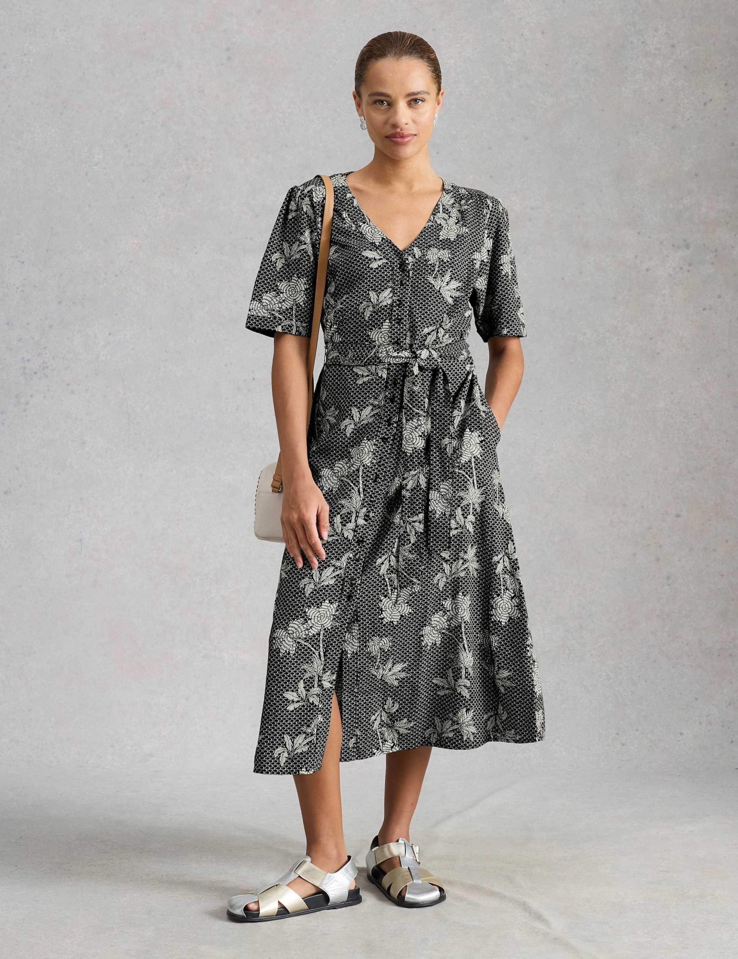 Linen Rich Printed Midi Tea Dress