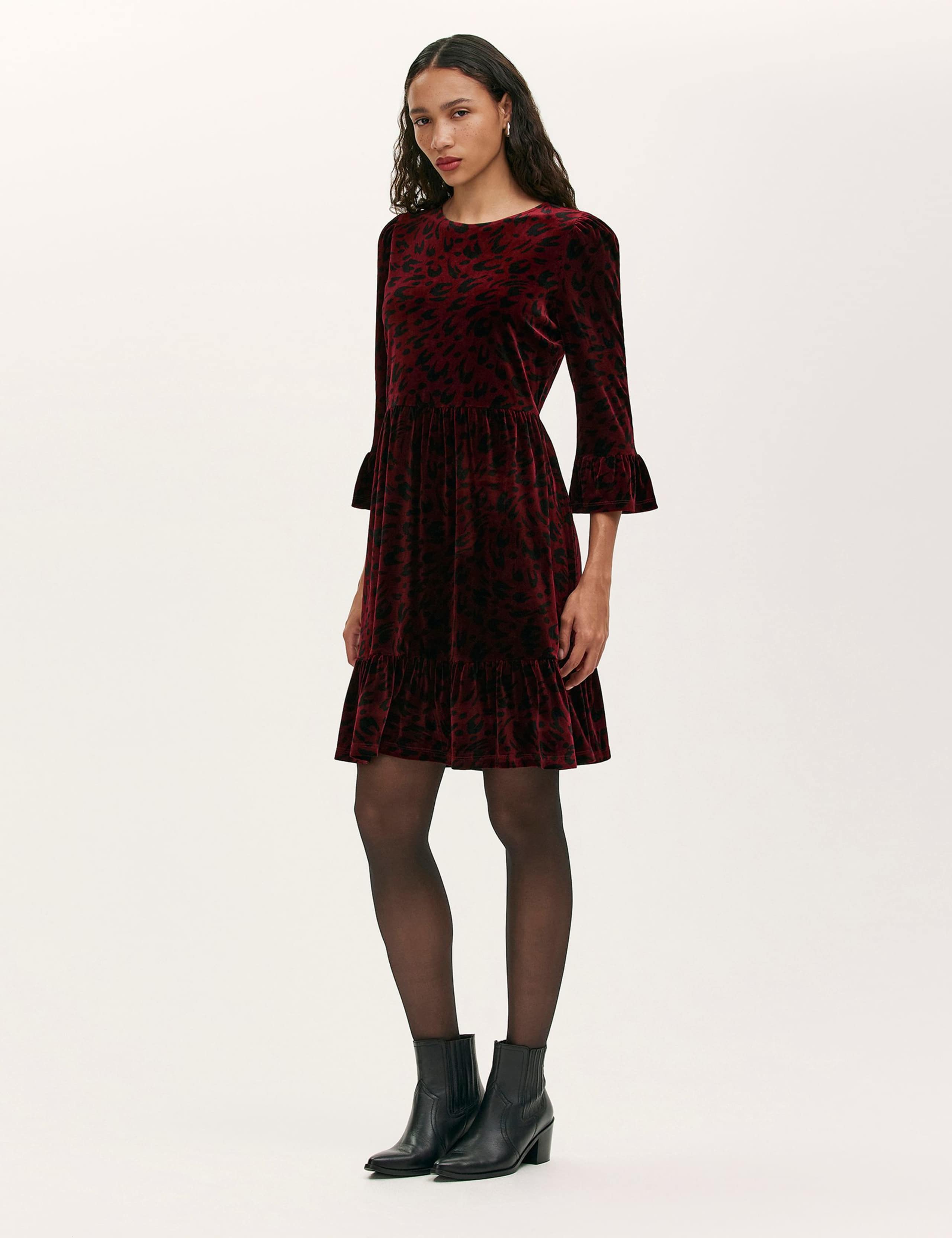 Velvet Animal Print Knee Length Skater Dress